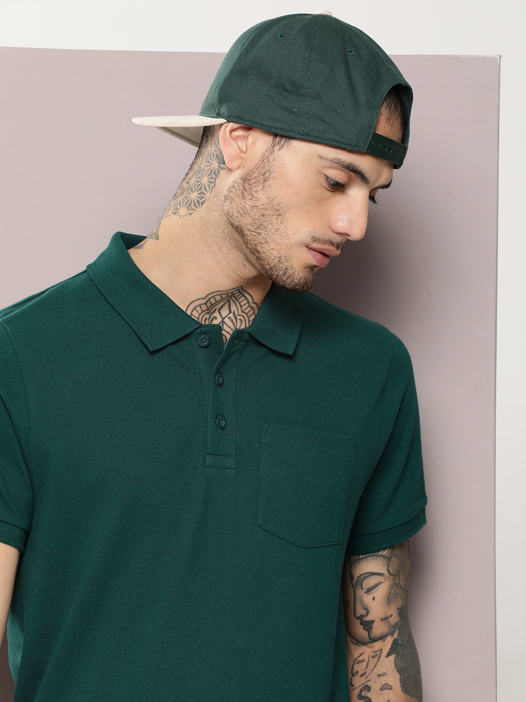 

Kook N Keech Men Solid Regular Fit Polo Collar T-shirt, Green
