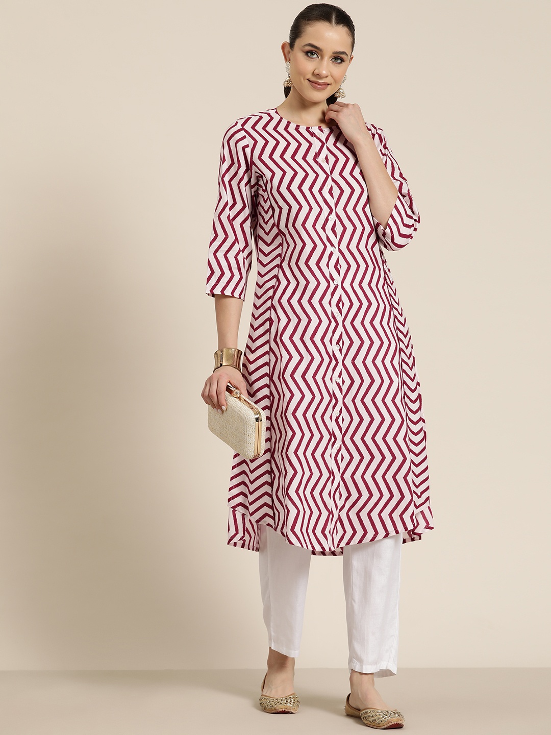 

HERE&NOW Chevron Printed Kurta, Maroon