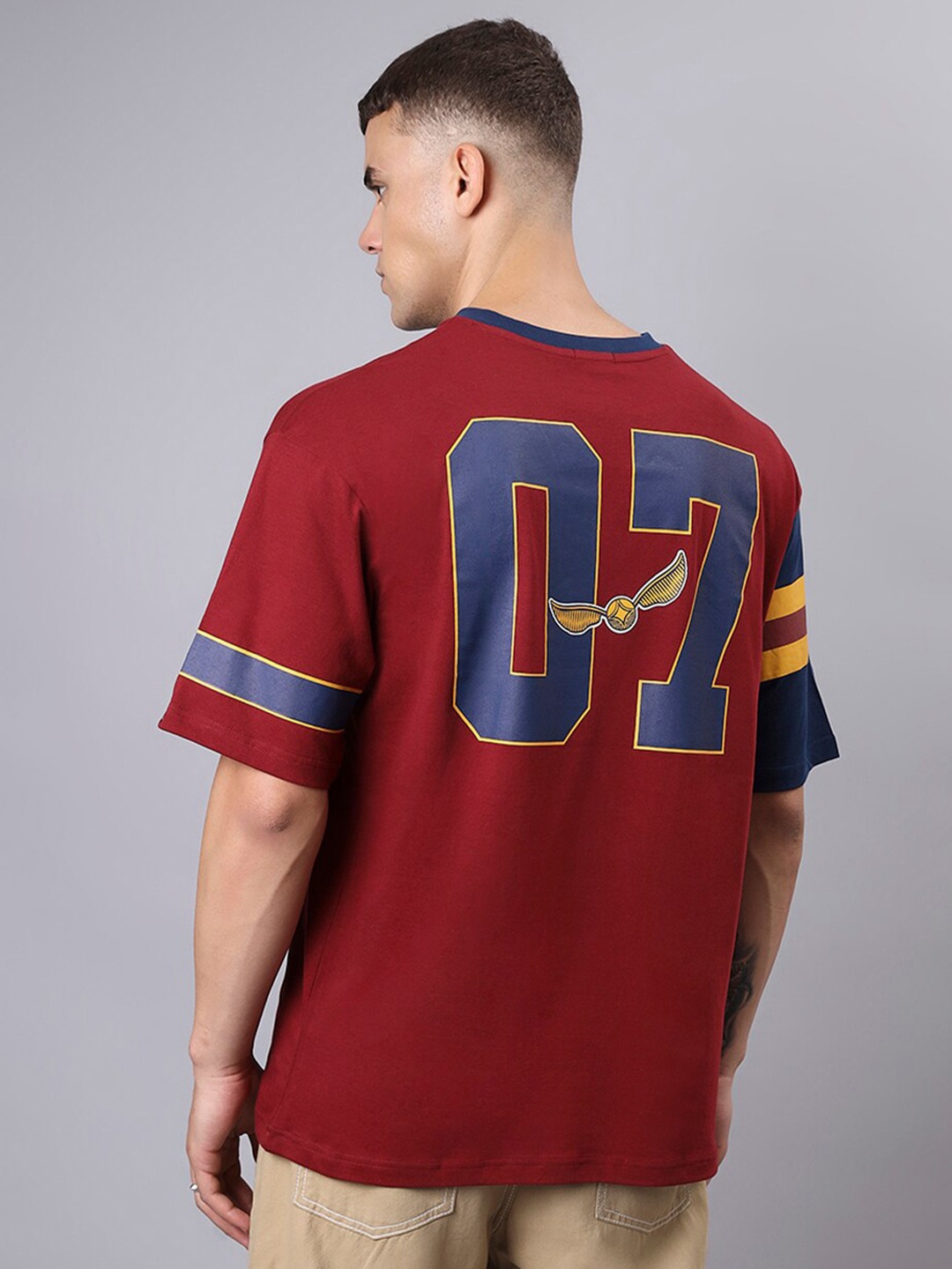 

Bewakoof Maroon Varsity Printed Oversized Cotton T-shirt