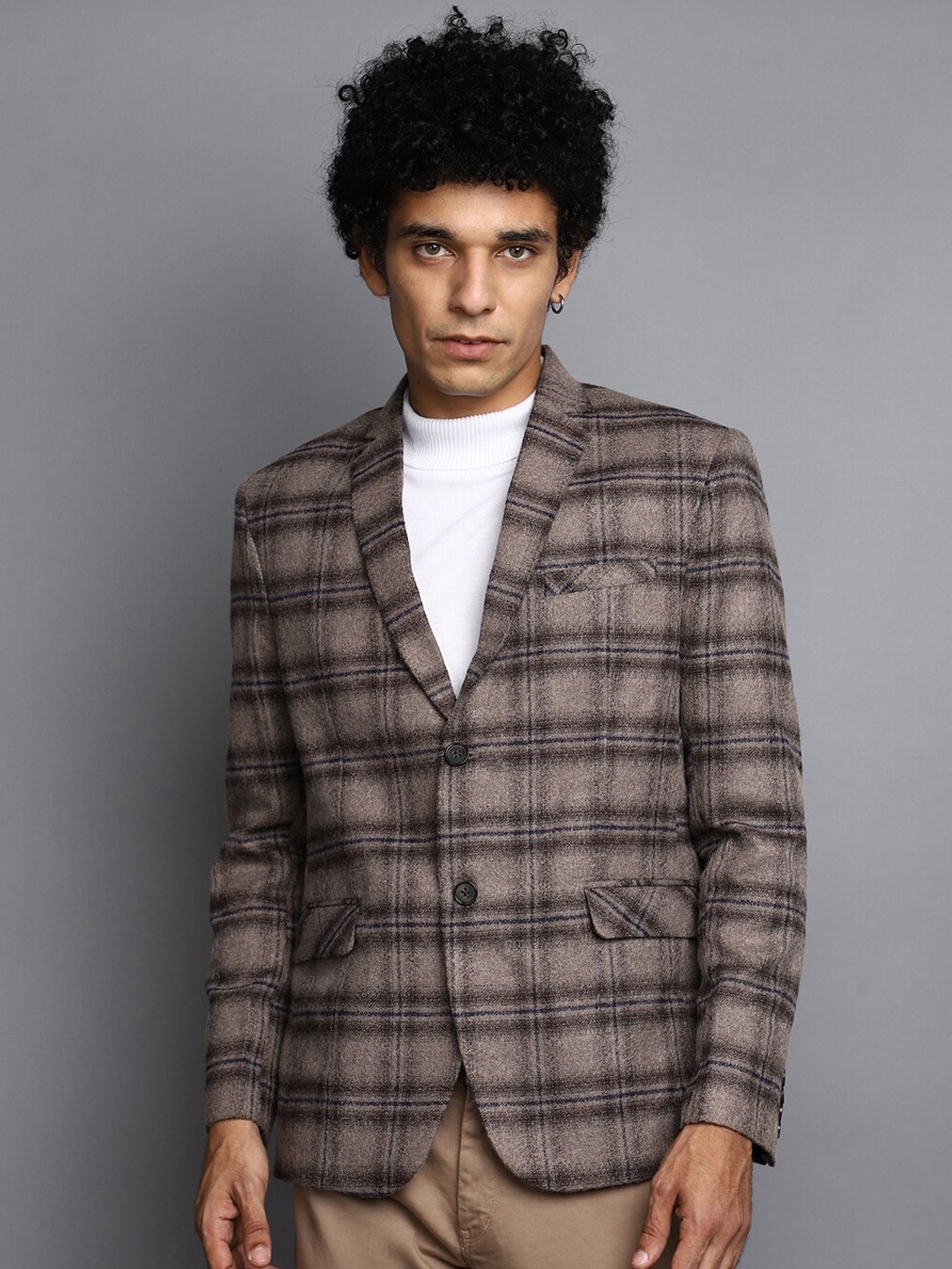 

V-Mart Checked Single Breasted Blazers, Brown