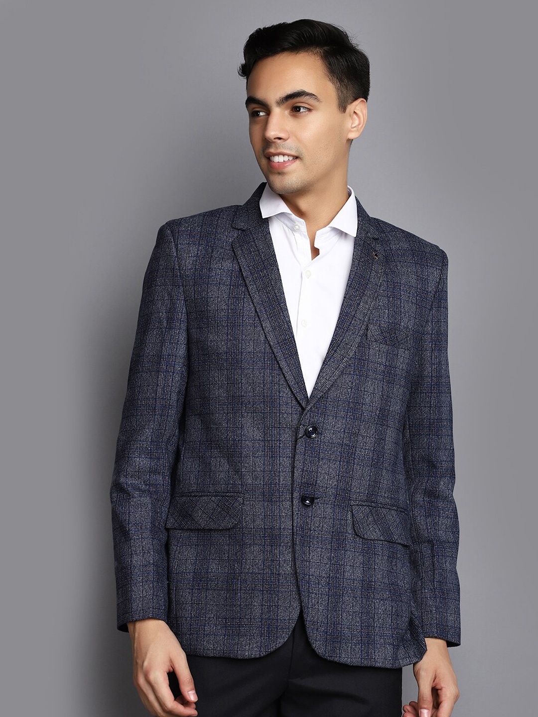 

V-Mart Checked Single Breasted Blazers, Blue