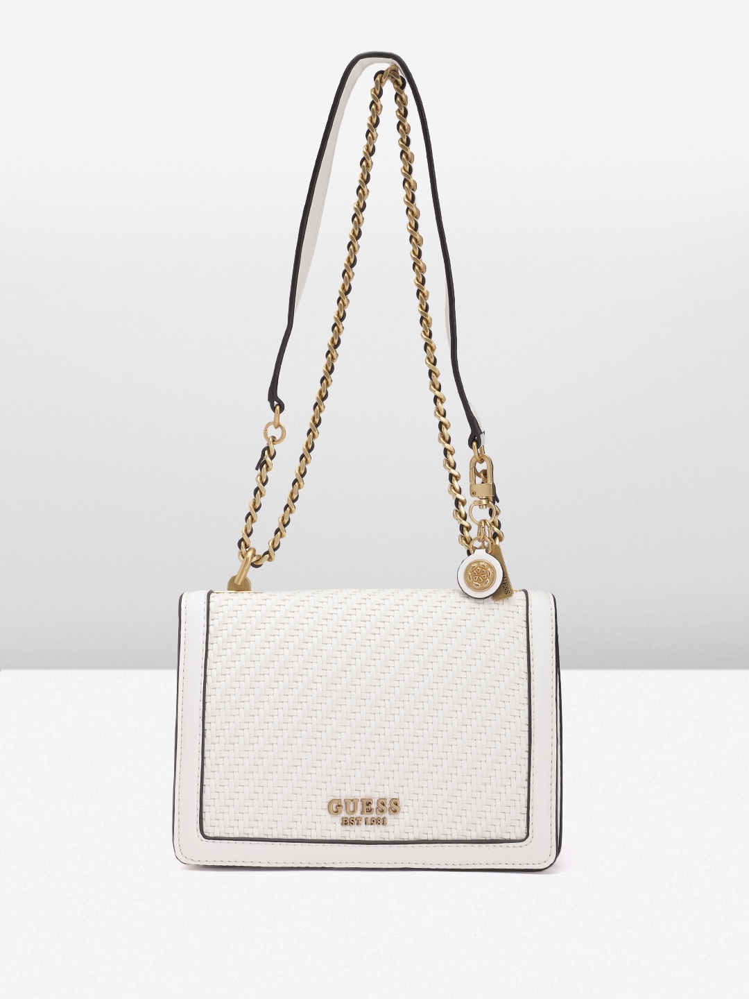 

GUESS Basket Weave Textured Structured Shoulder Bag, White