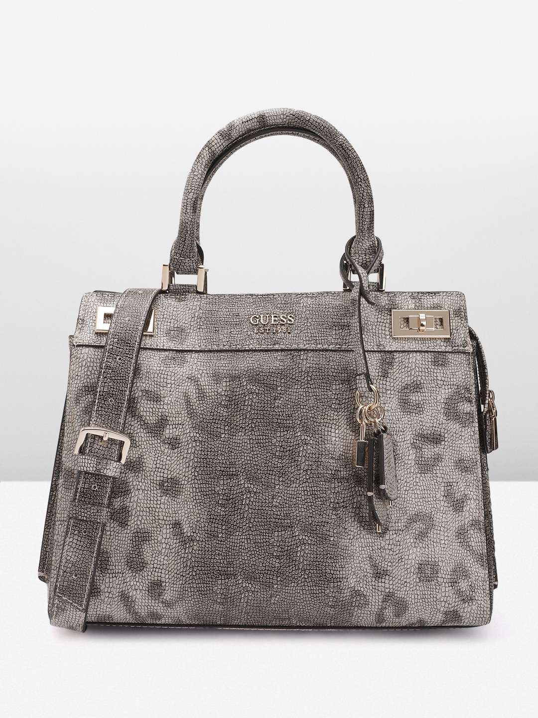 

GUESS Snake Skin Textured Structured Handheld Bag, Charcoal