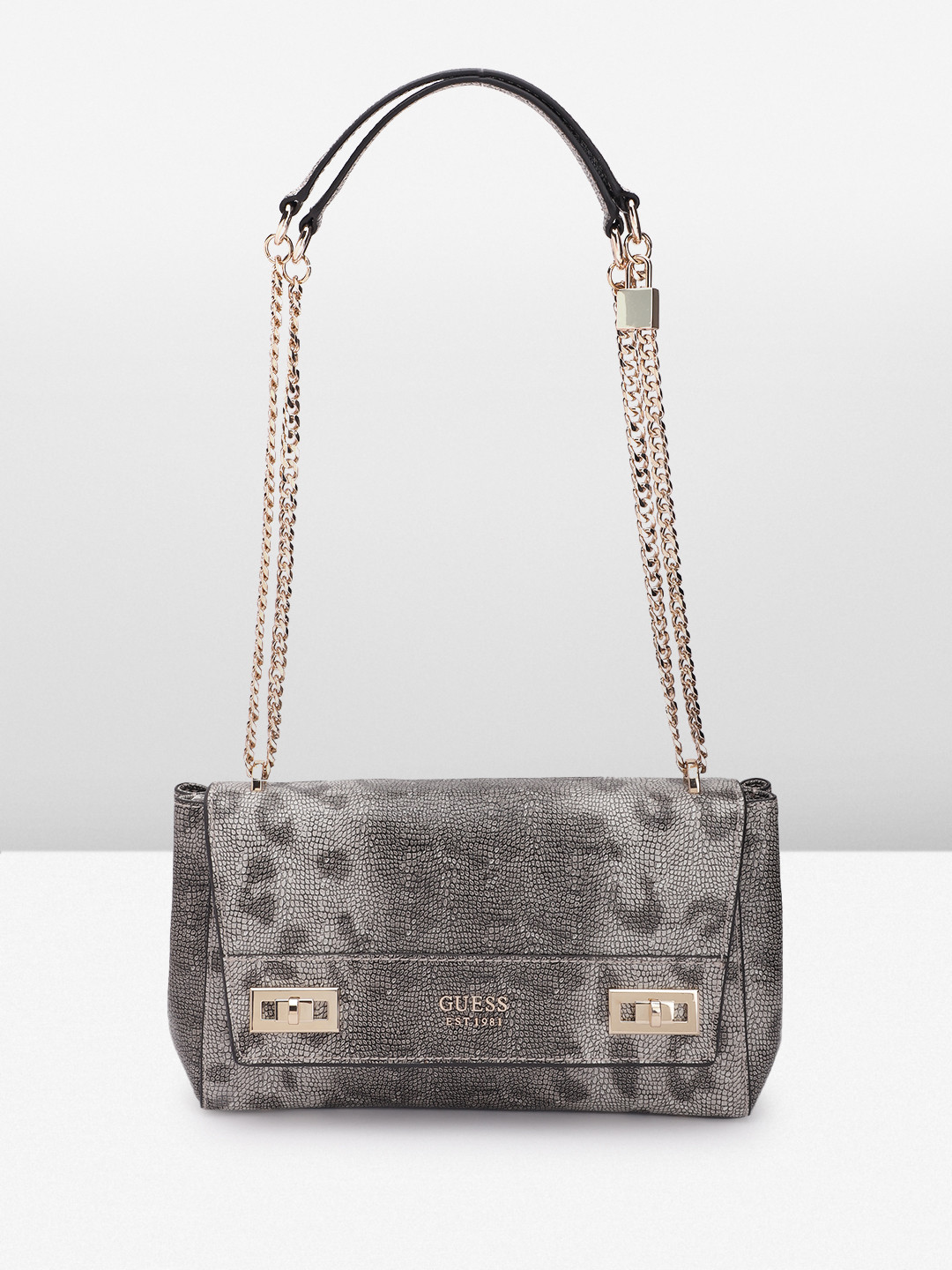 

GUESS Snake Skin Textured Structured Shoulder Bag, Charcoal