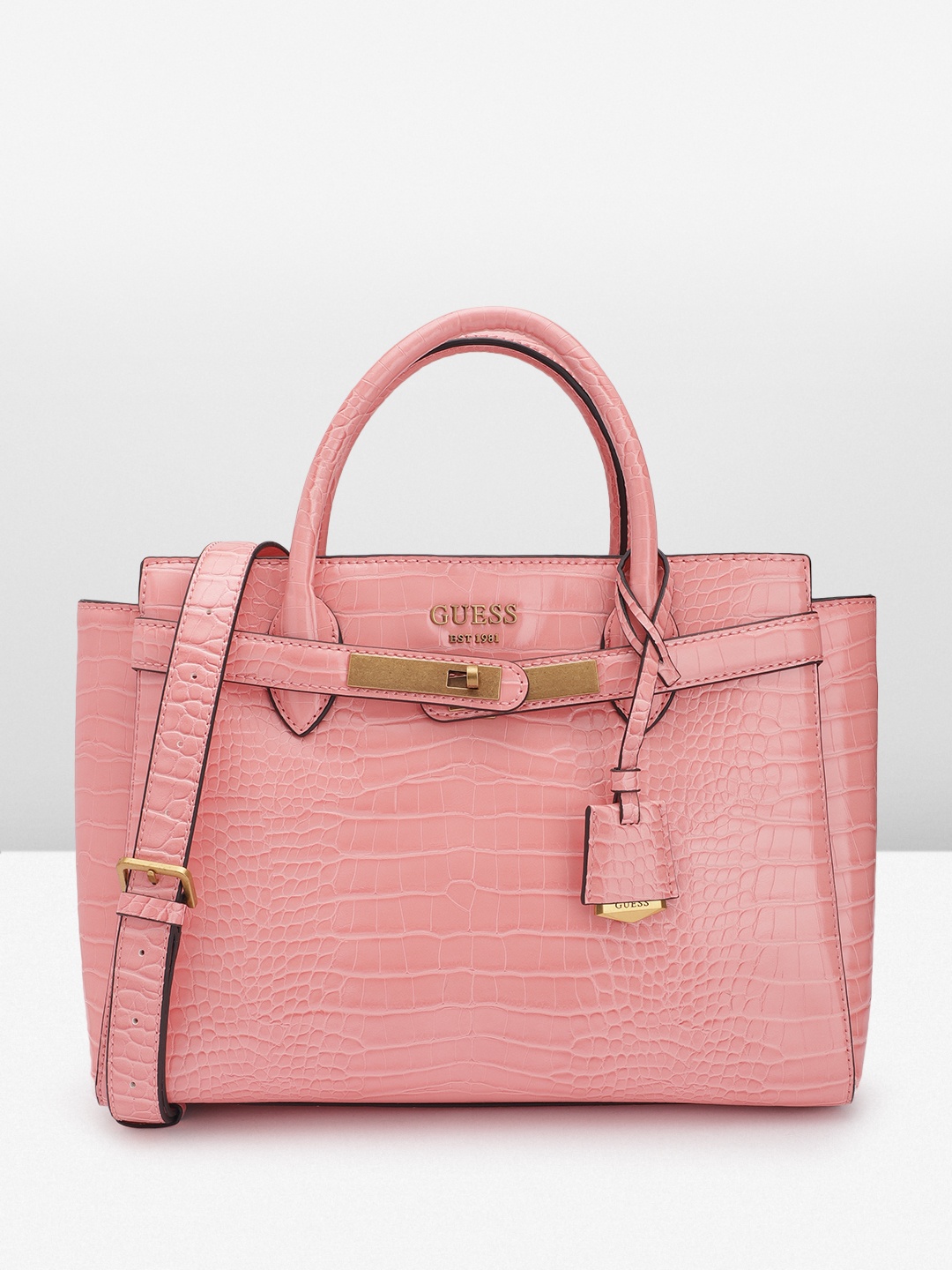 

GUESS Croc Textured Swagger Handheld Bag, Coral