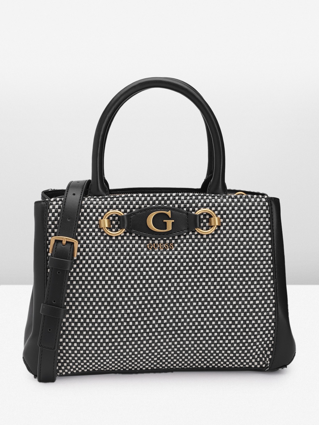 

GUESS Basket Weave Textured Structured Handheld Bag, Black