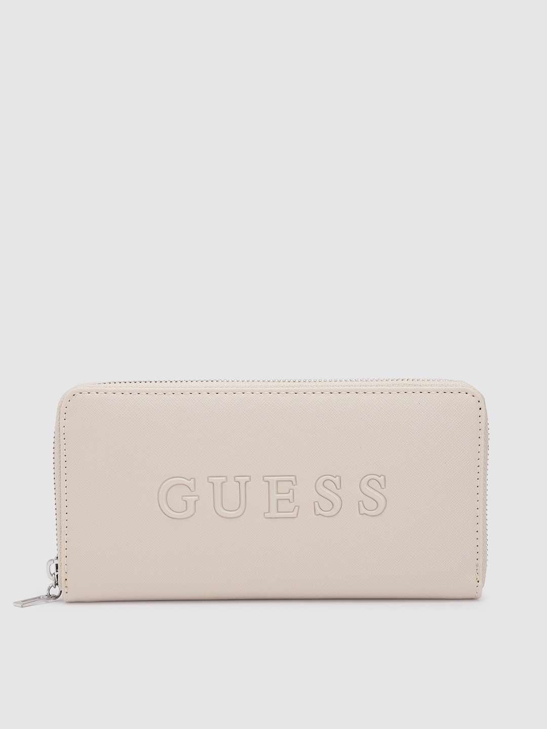 

GUESS Women Brand Logo Textured Zip Around Wallet, Beige