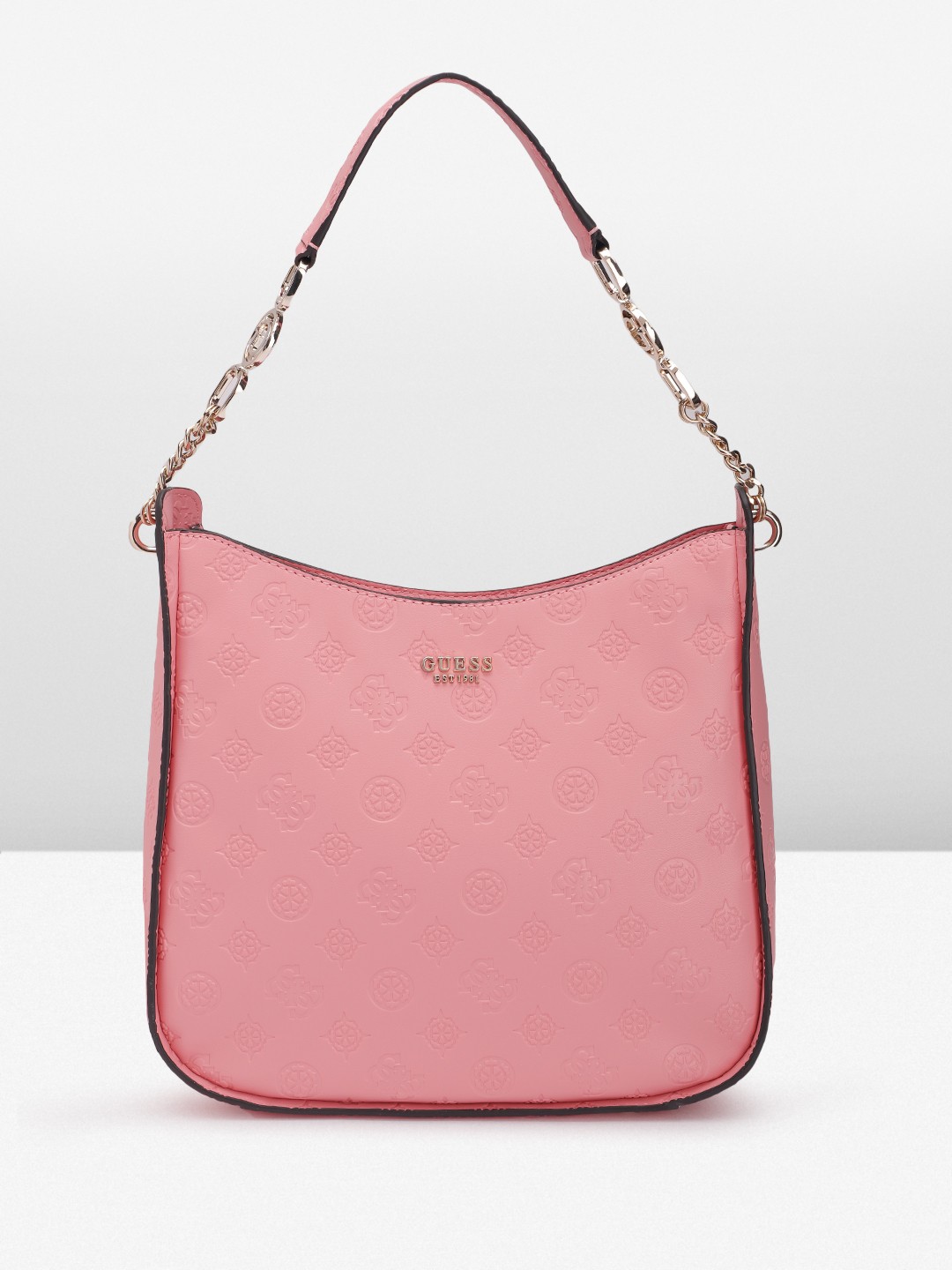 

GUESS Brand Logo Textured Structured Shoulder Bag, Pink