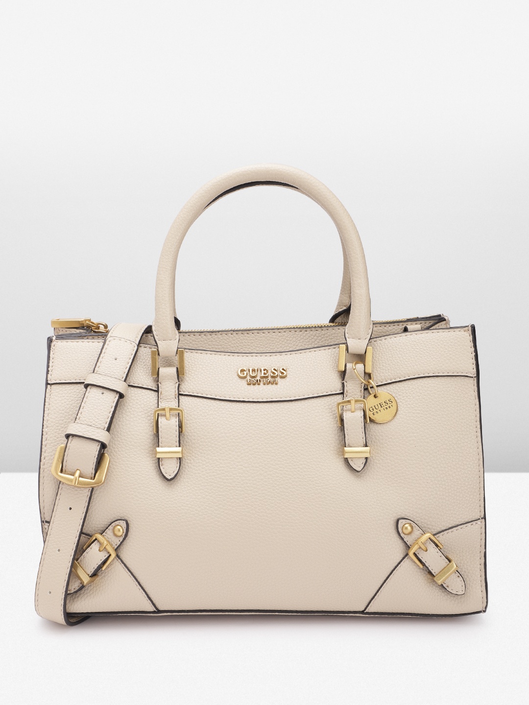 

GUESS Textured Structured Handheld Bag, Beige