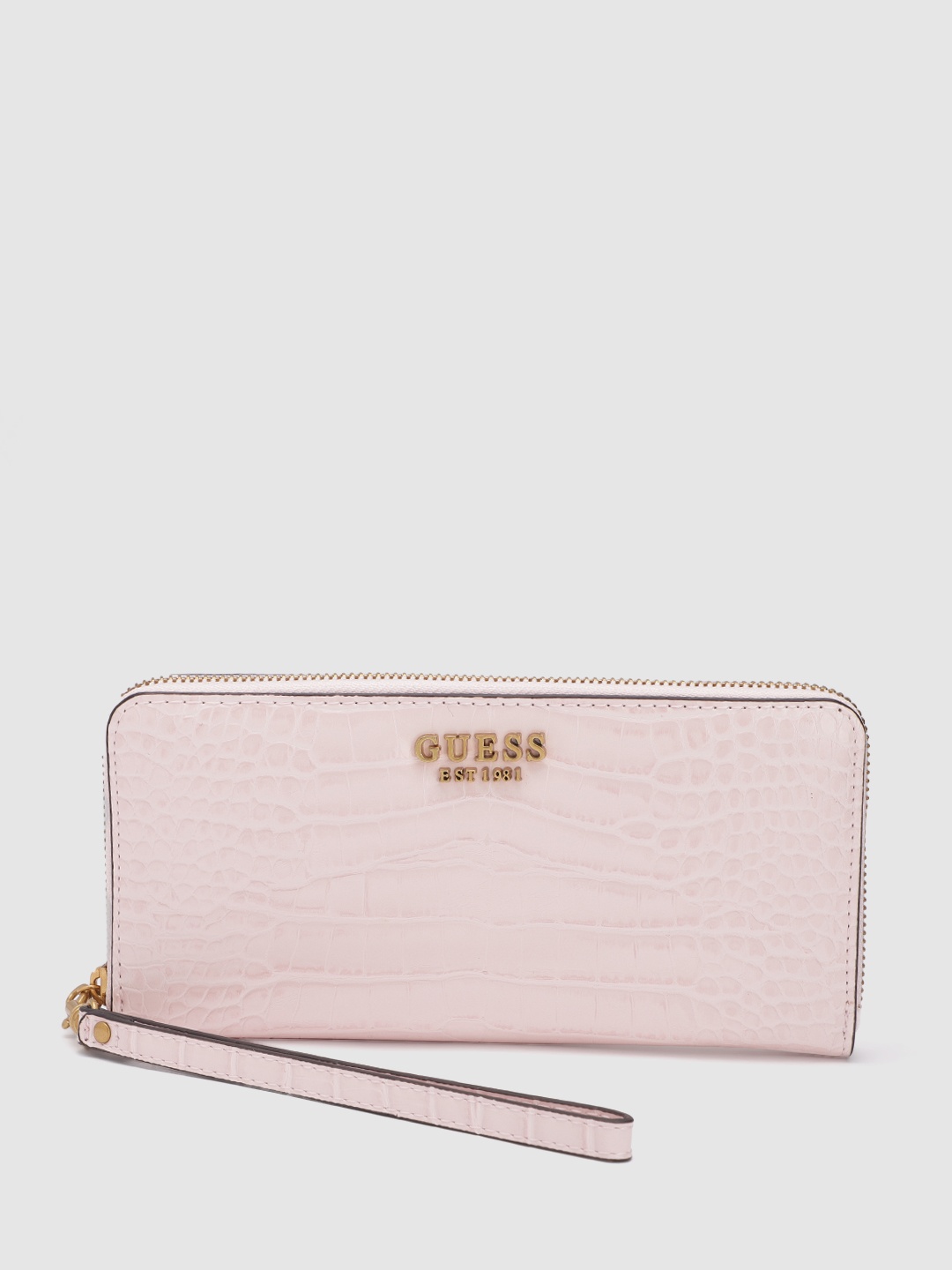 

GUESS Croc Textured Zip Around Wallet, Pink