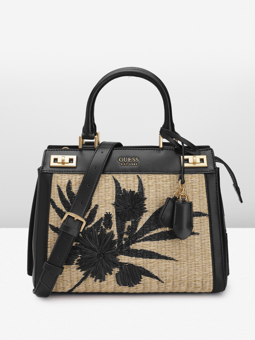 

GUESS Basket Weave Textured Structured Handheld Bag, Black