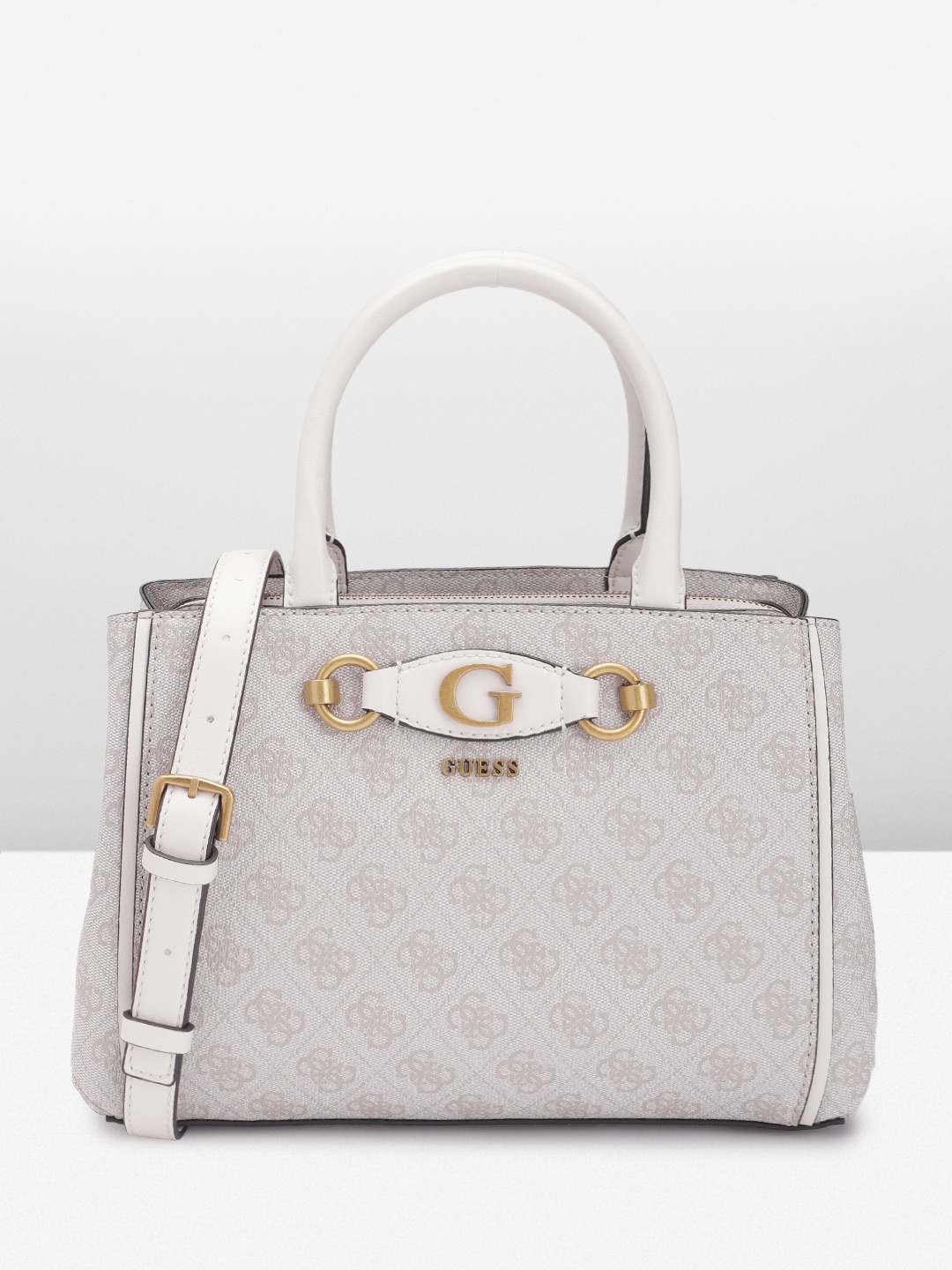 

GUESS Brand Logo Printed Structured Handheld Bag, White