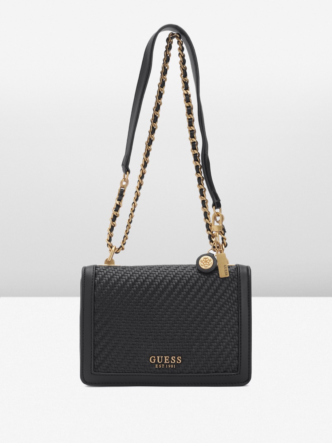 

GUESS Basket Weave Textured Structured Shoulder Bag, Black