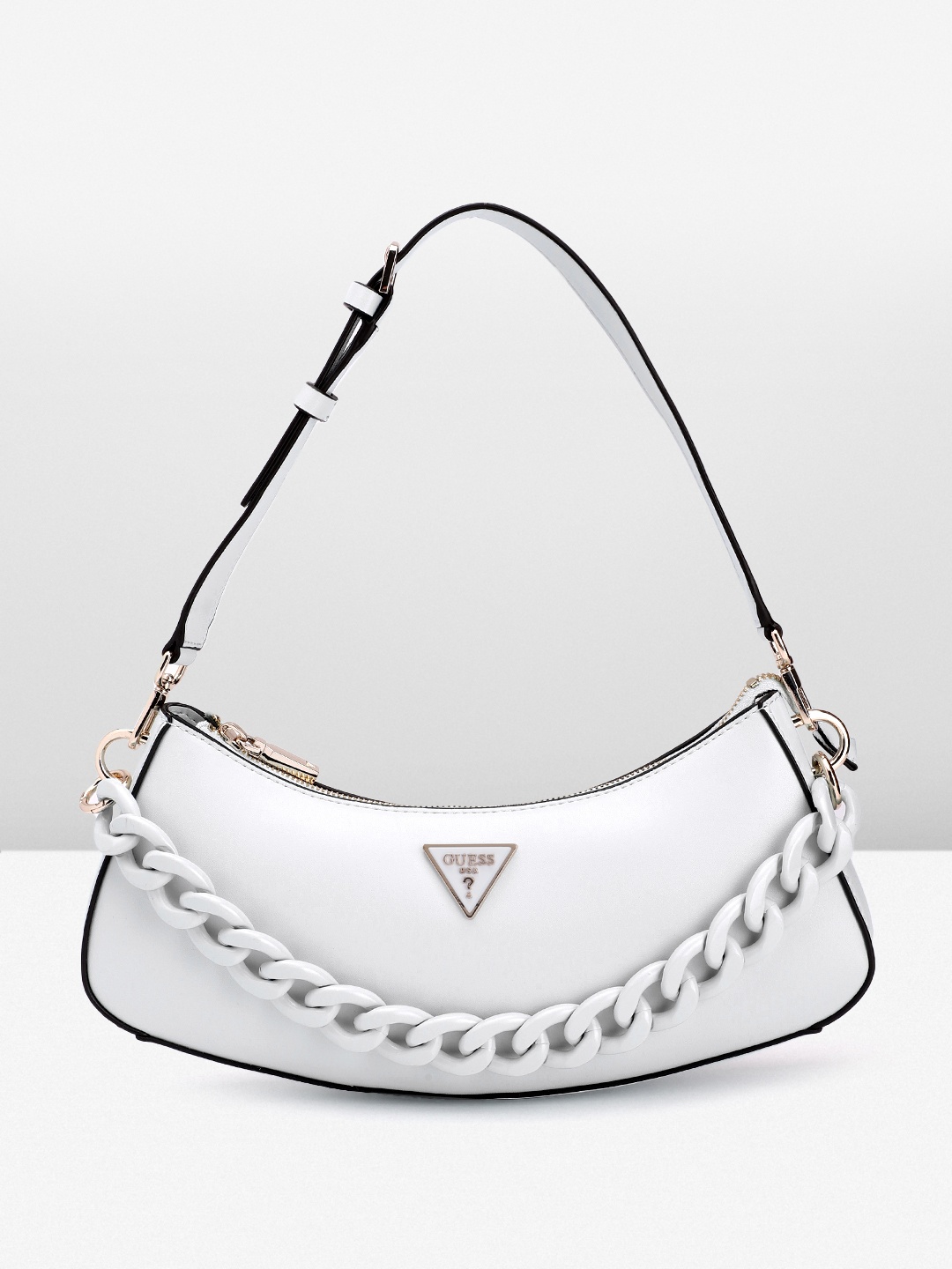 

GUESS Chain Detail Structured Baguette Bag, White
