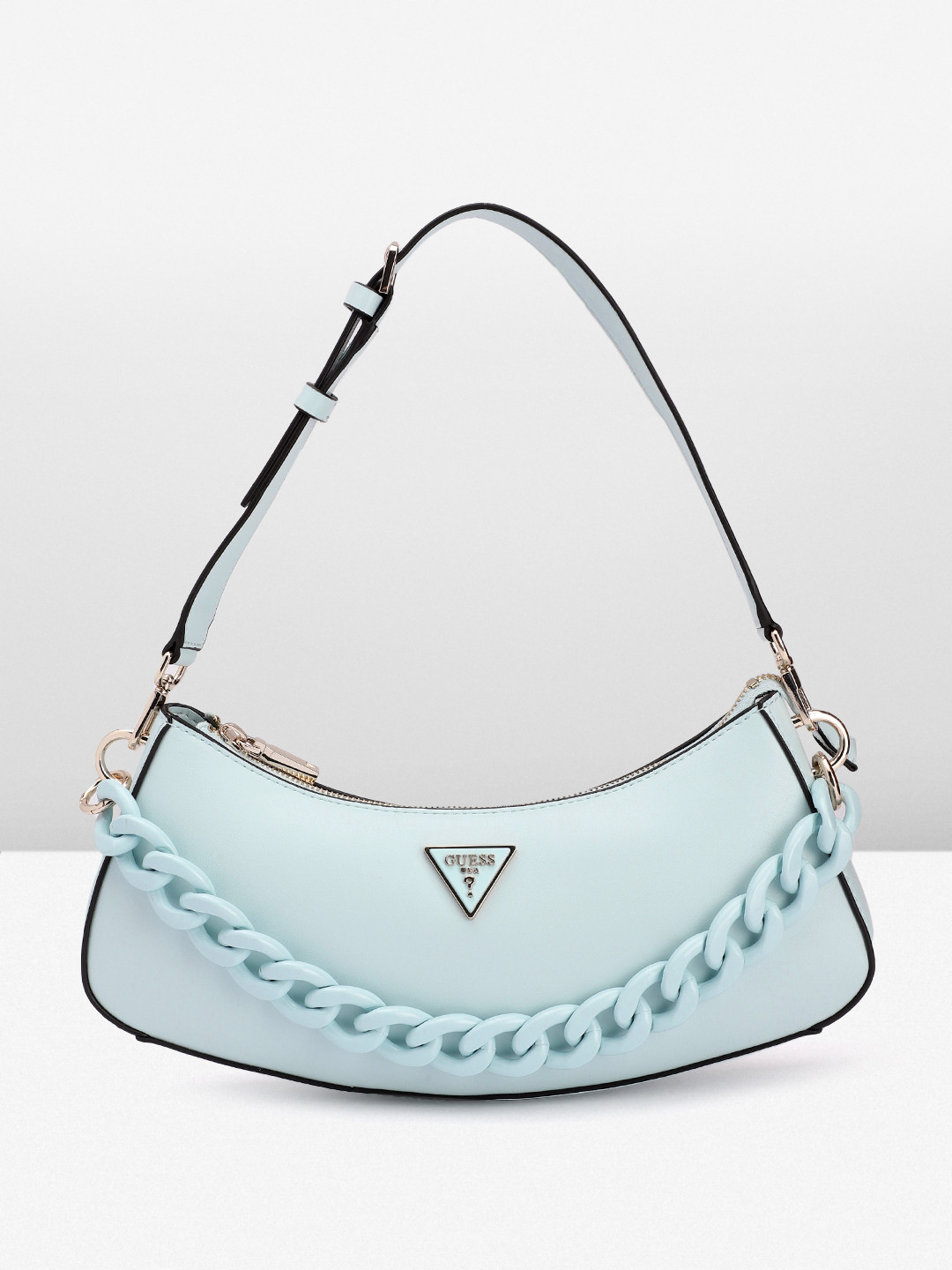 

GUESS Chain Detail Structured Baguette Bag, Blue