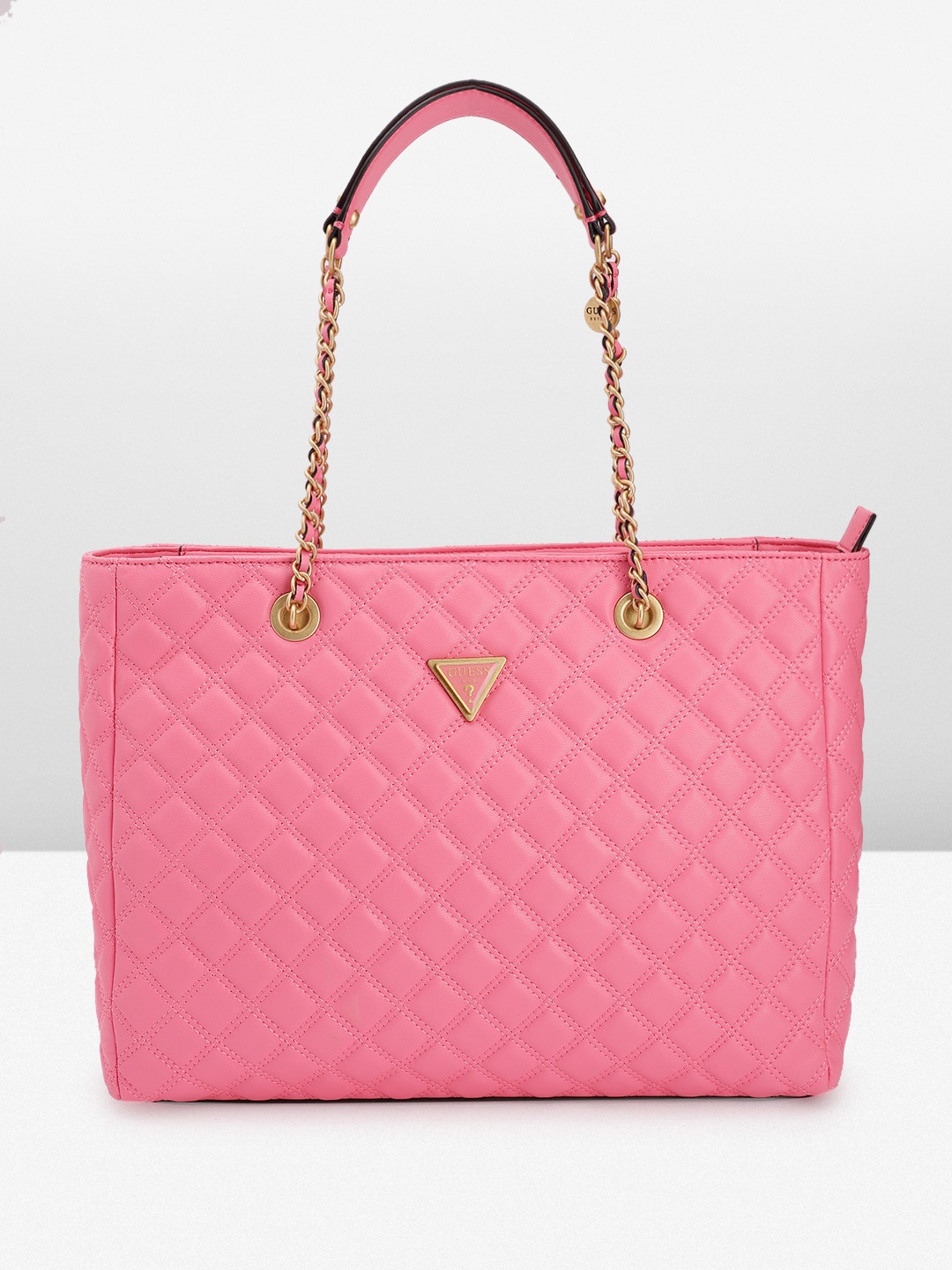 

GUESS Geometric Textured Structured Shoulder Bag with Quilted Detail, Pink