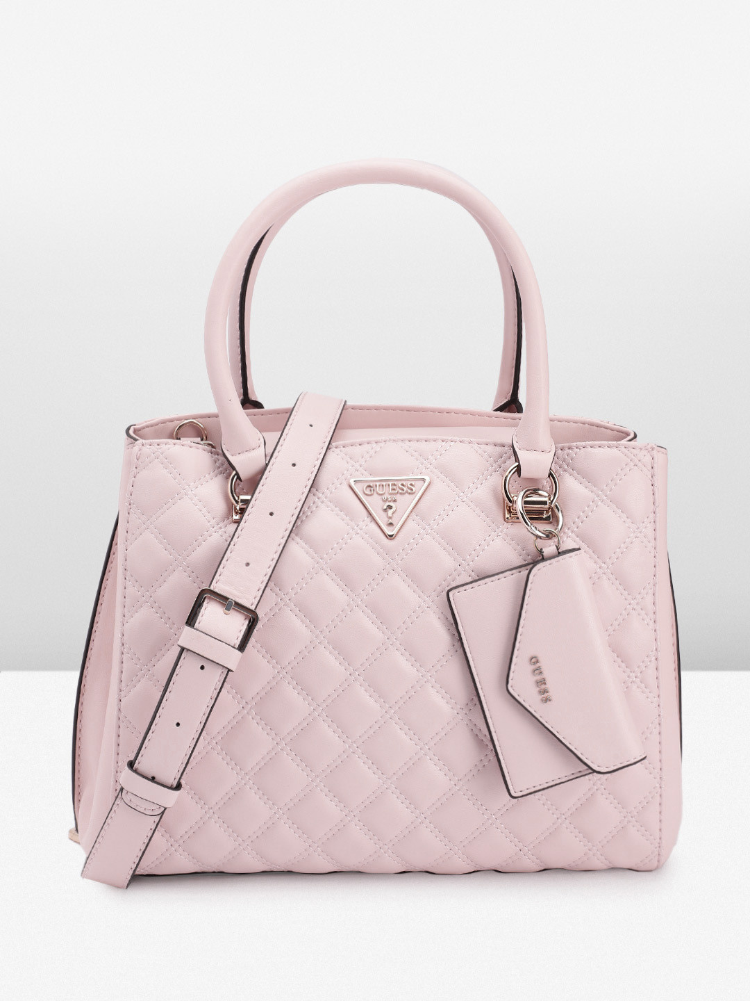 

GUESS Quilted Structured Handheld Bag, Pink