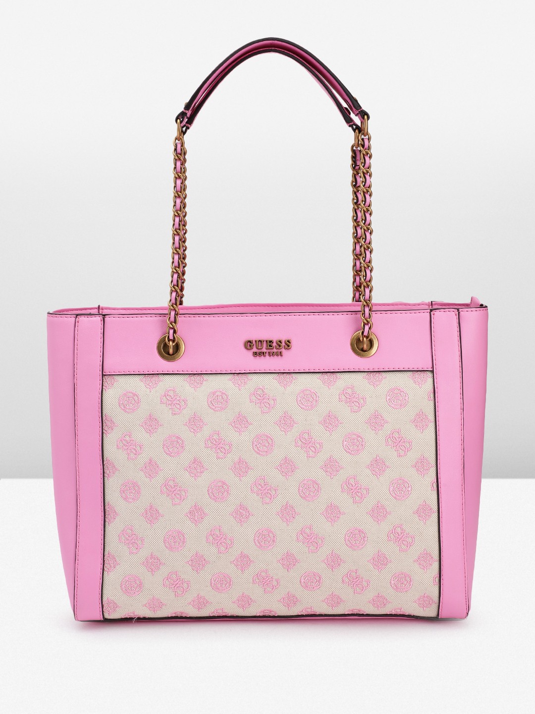 

GUESS Brand Logo Embroidered Structured Shoulder Bag, Off white