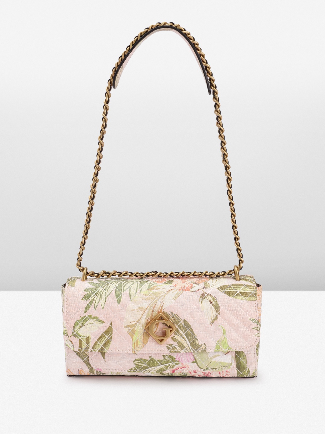 

GUESS Floral Printed Structured Shoulder Bag with Quilted Detail, Pink