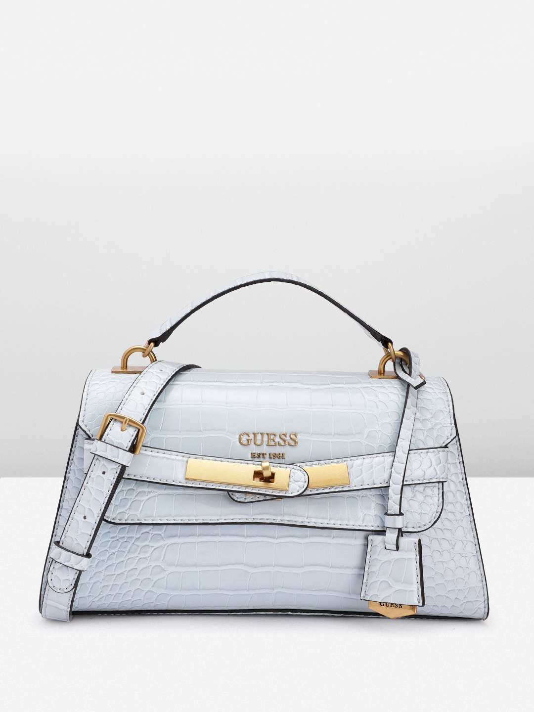 

GUESS Croc Textured Structured Satchel Bag, Blue