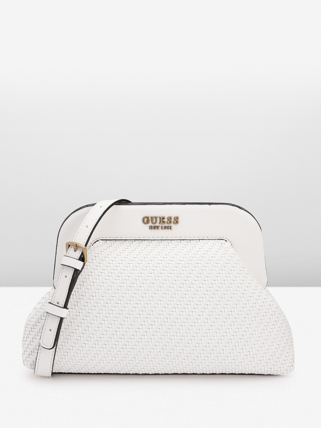 

GUESS Basket Weave Textured Purse, White