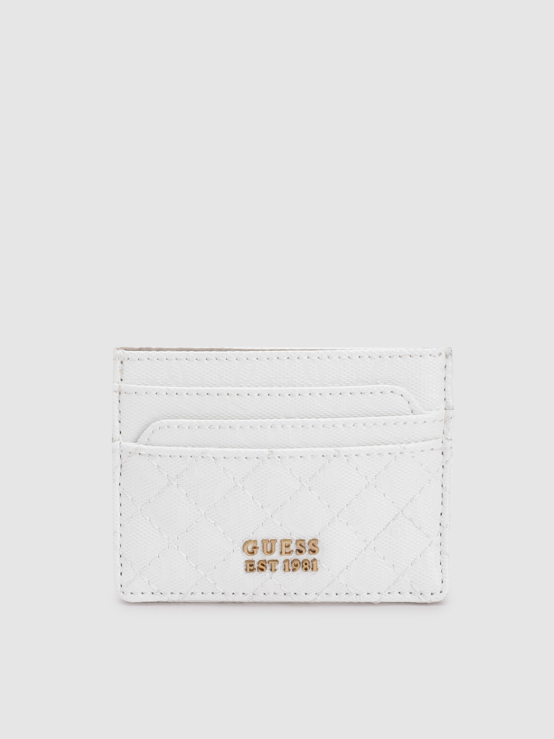 

GUESS Women Brand Logo Textured Card Holder with Quilted Detail, White