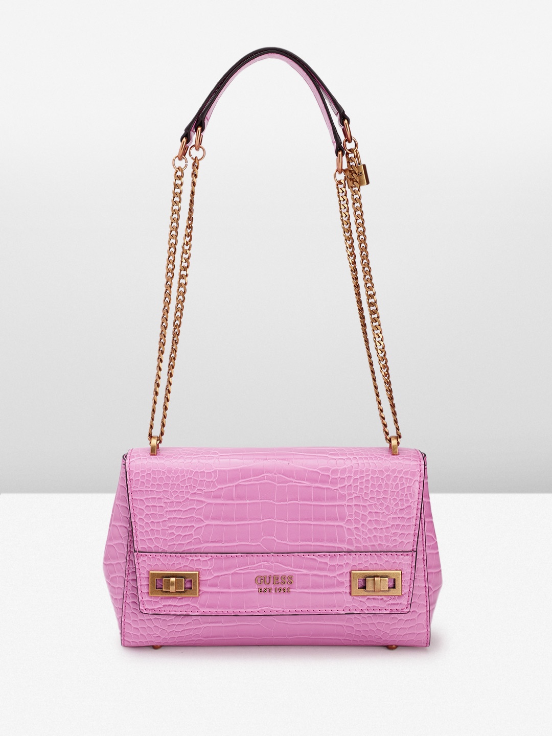

GUESS Croc Textured Structured Shoulder Bag, Pink