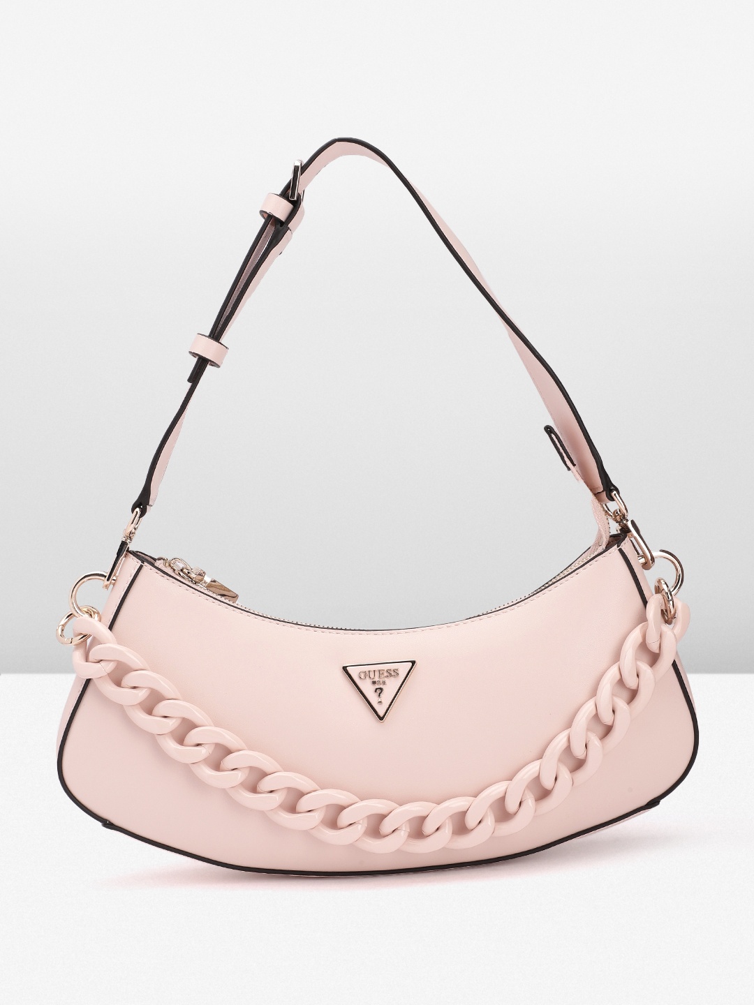 

GUESS Chain Detail Structured Baguette Bag, Pink