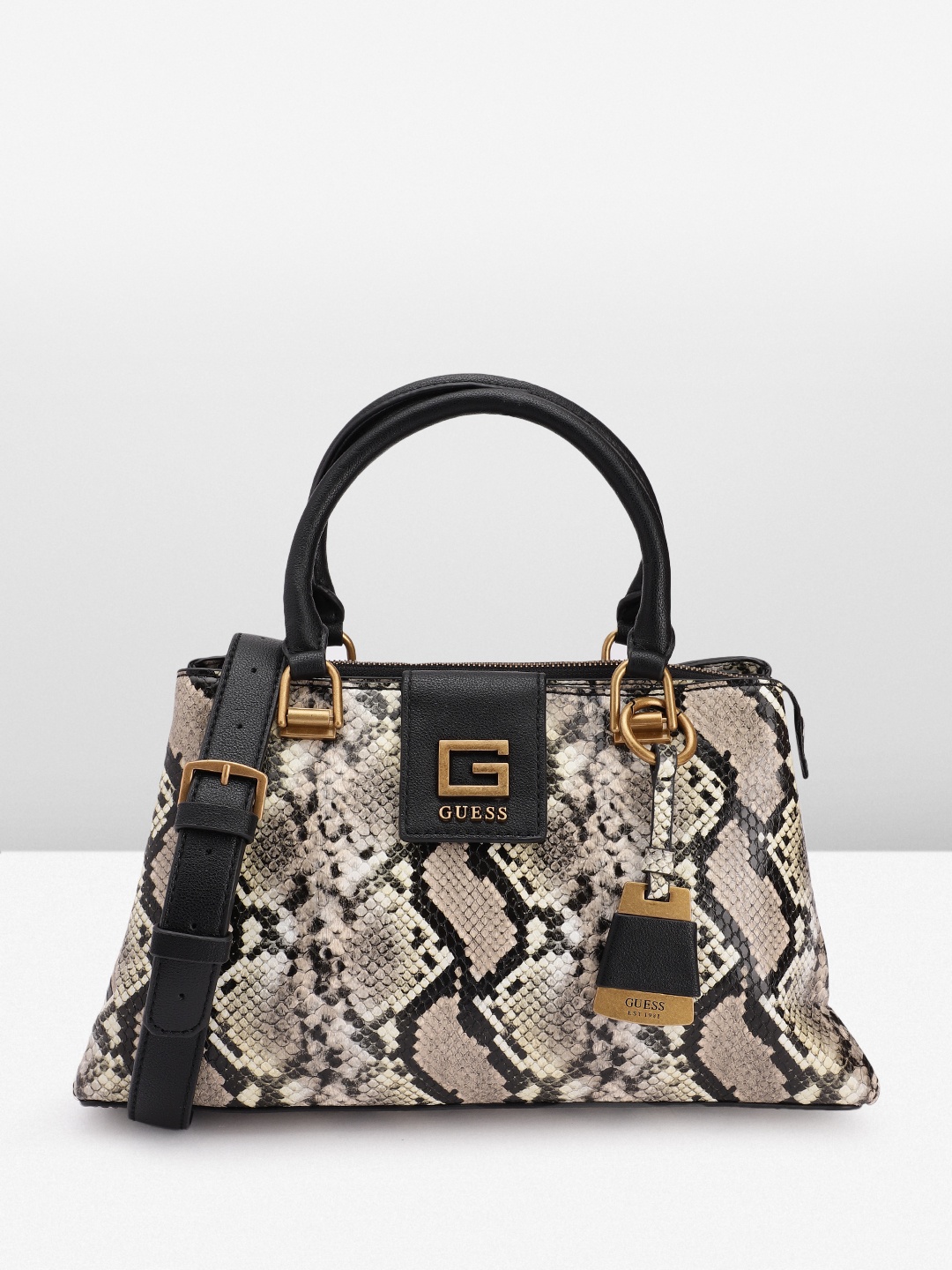 

GUESS Snake Skin Textured Structured Handheld Bag, Beige