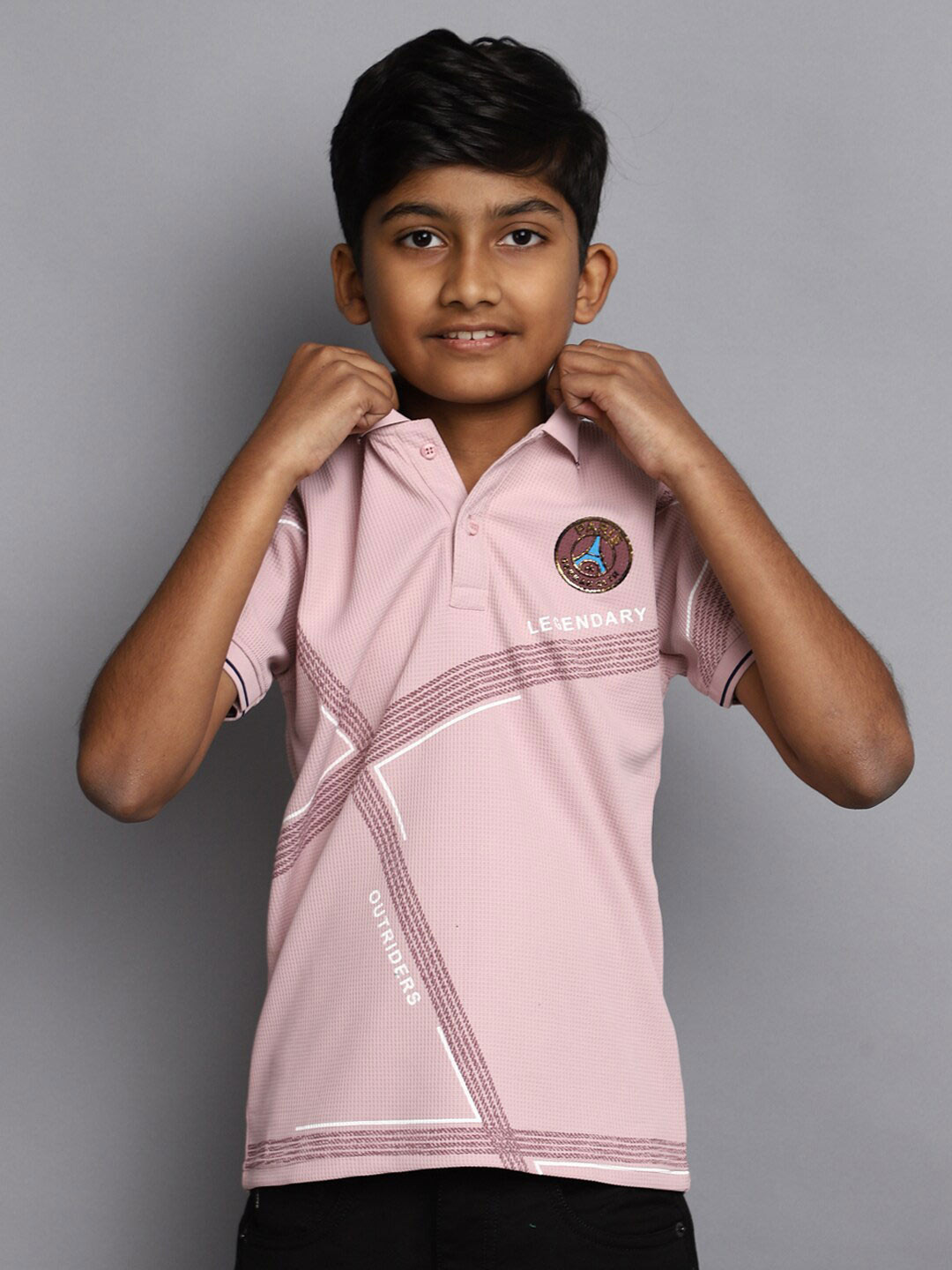 

V-Mart Boys Typography Printed Polo Collar Casual T-shirt, Pink