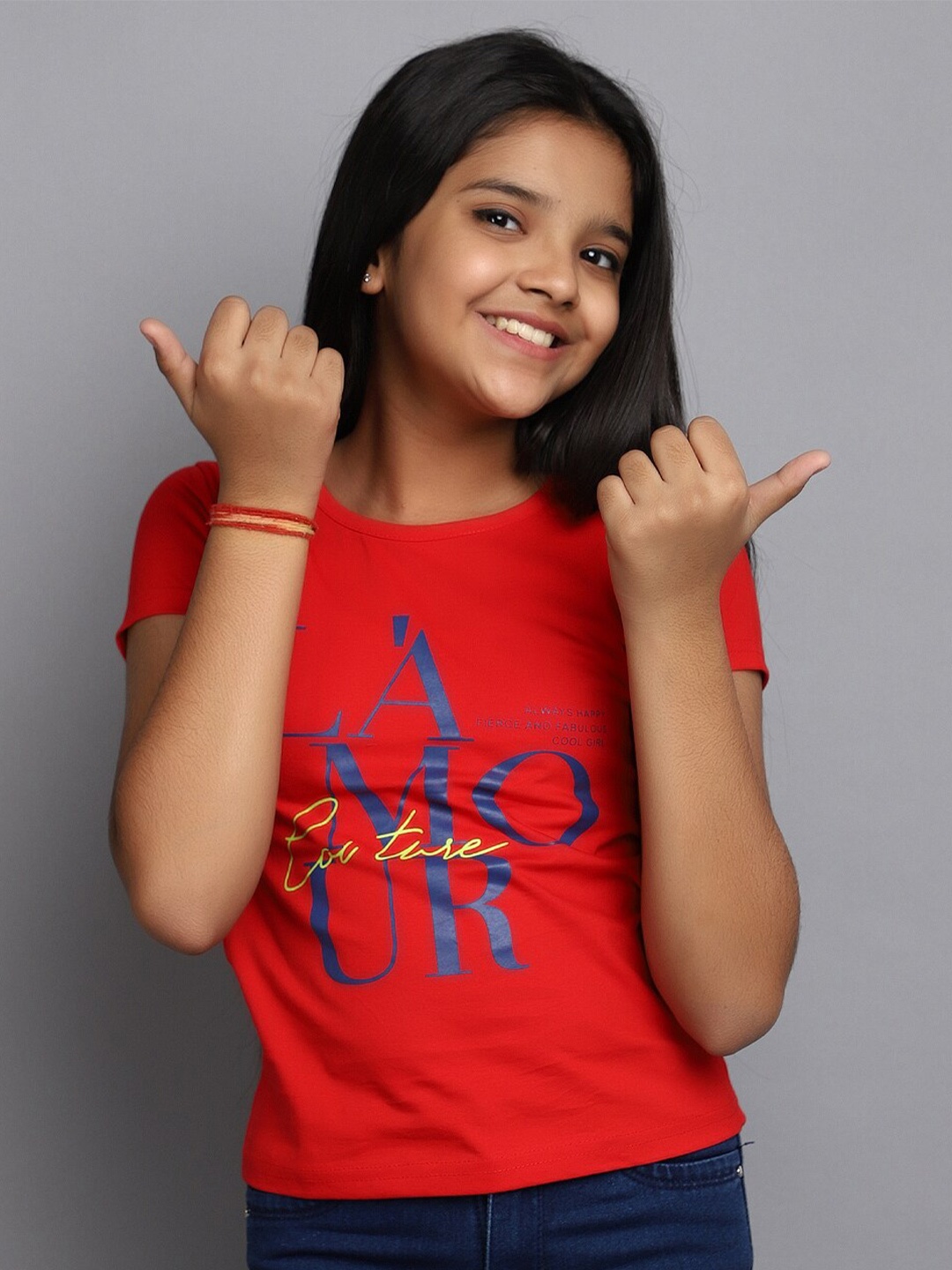 

V-Mart Girls Typography Printed Round Neck Cotton T-shirt, Red