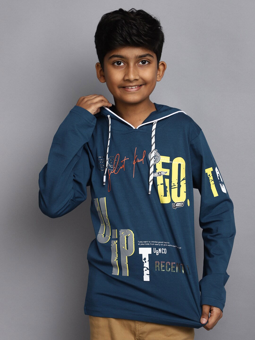 

V-Mart Boys Typography Printed Hooded T-shirt, Teal
