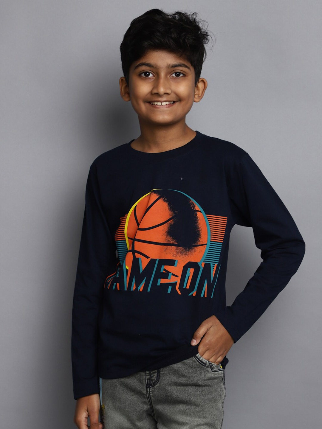 

V-Mart Boys Graphic Typography Printed Cotton T-shirt, Blue
