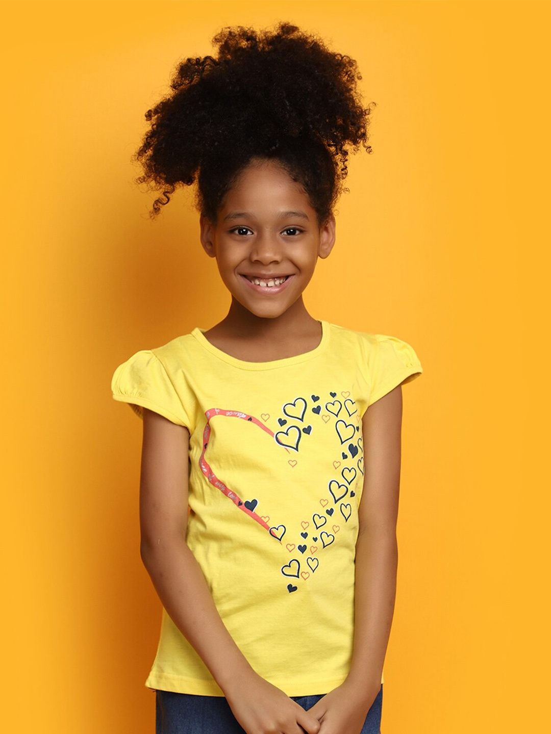 

V-Mart Girls Conversational Printed Cotton T-shirt, Yellow