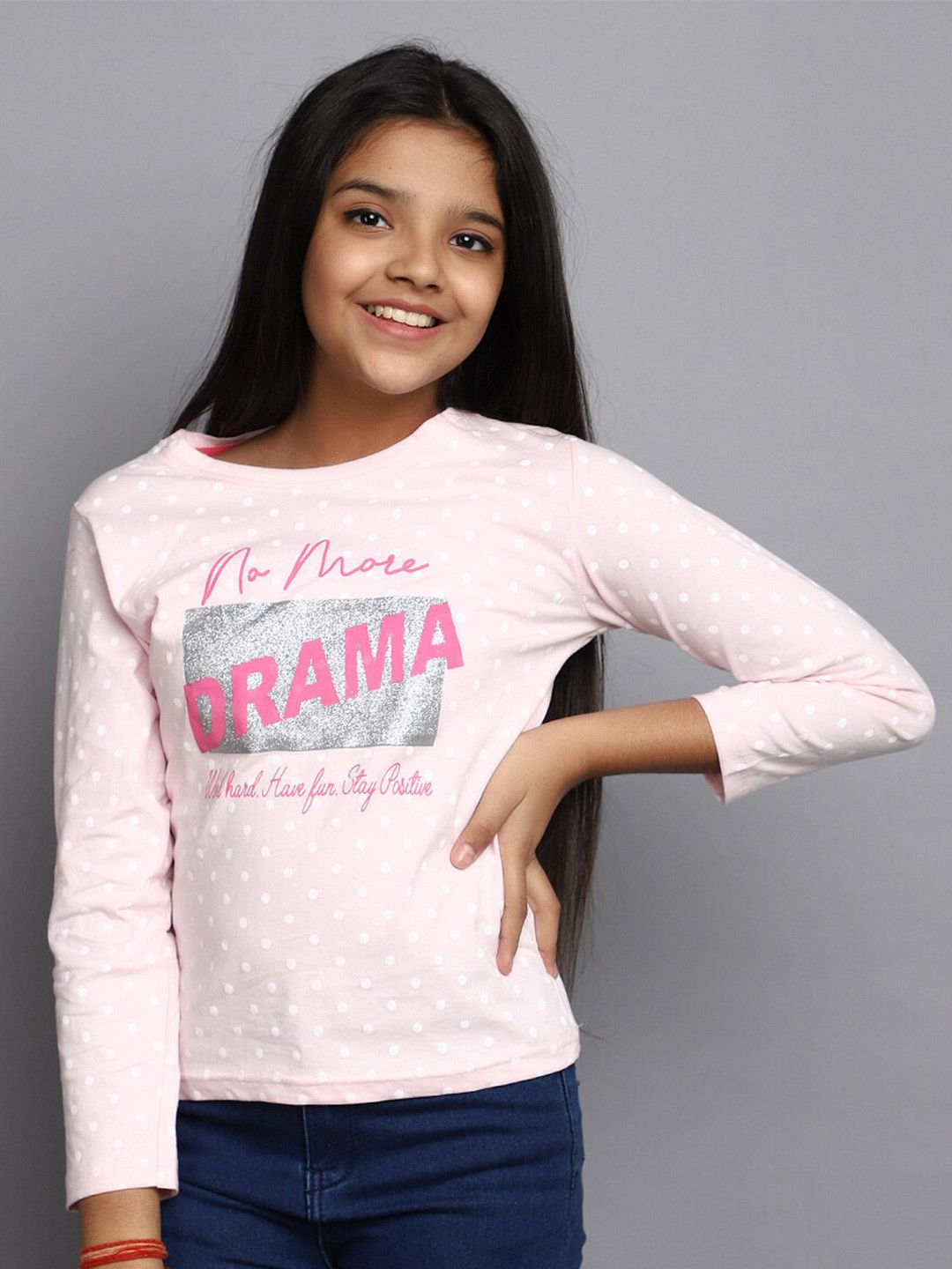 

V-Mart Girls Typography Printed Cotton T-shirt, Pink