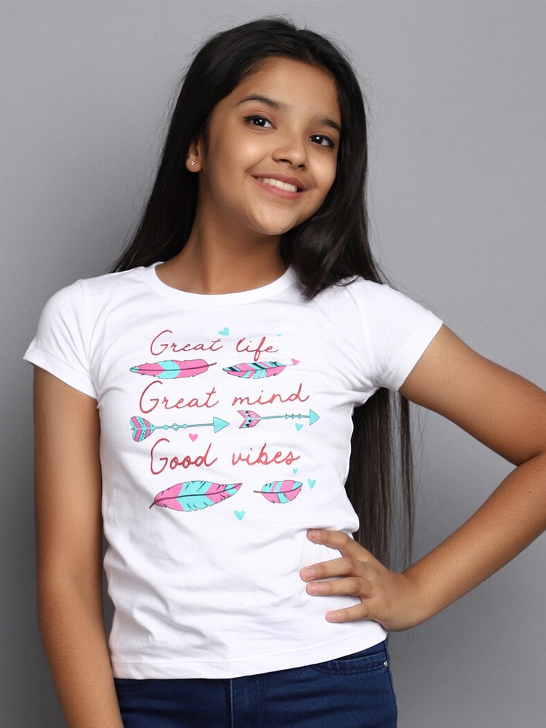 

V-Mart Girls Typography Printed Cotton T-shirt, White