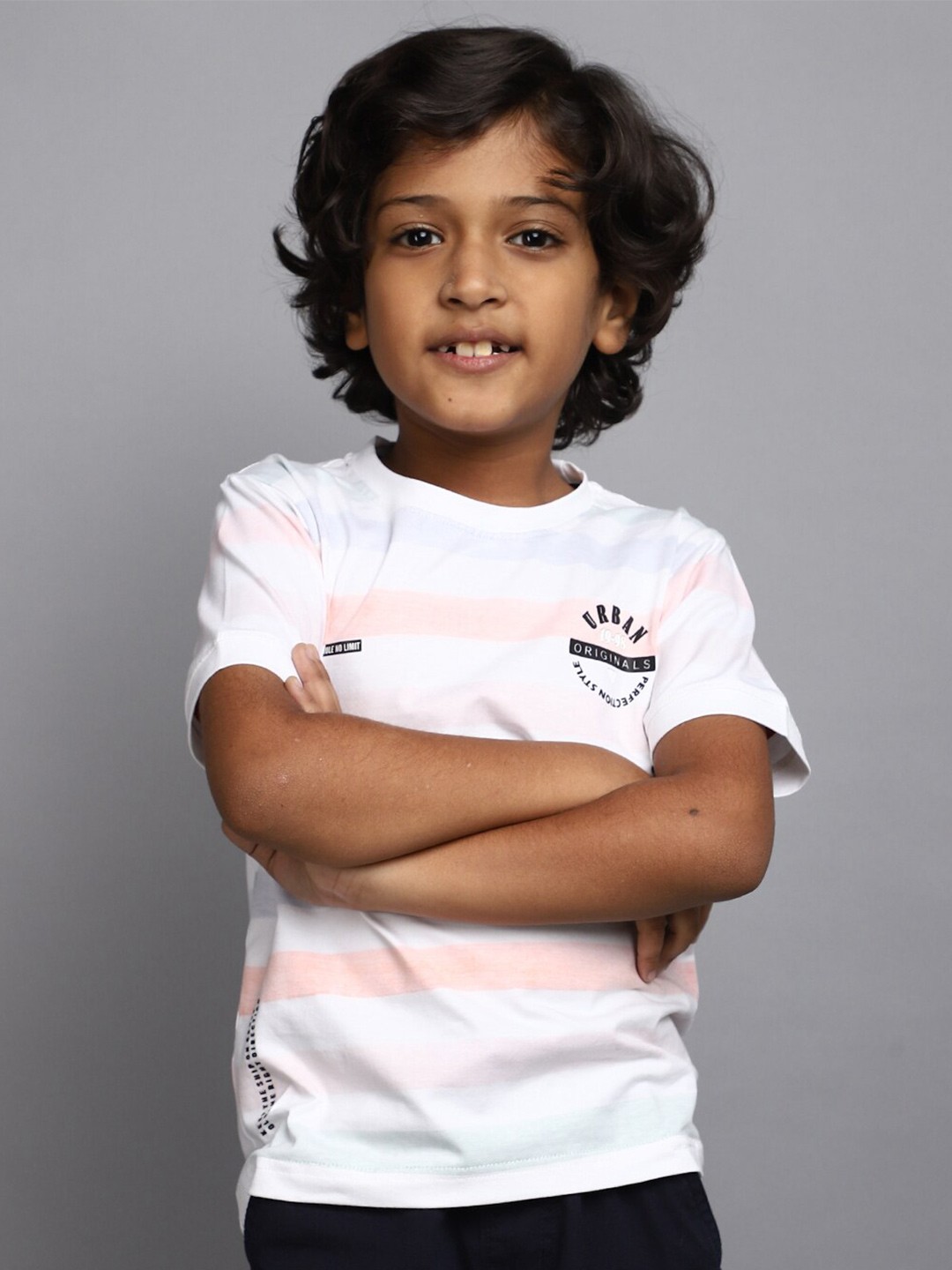 

V-Mart Boys Striped Casual T-shirt, White