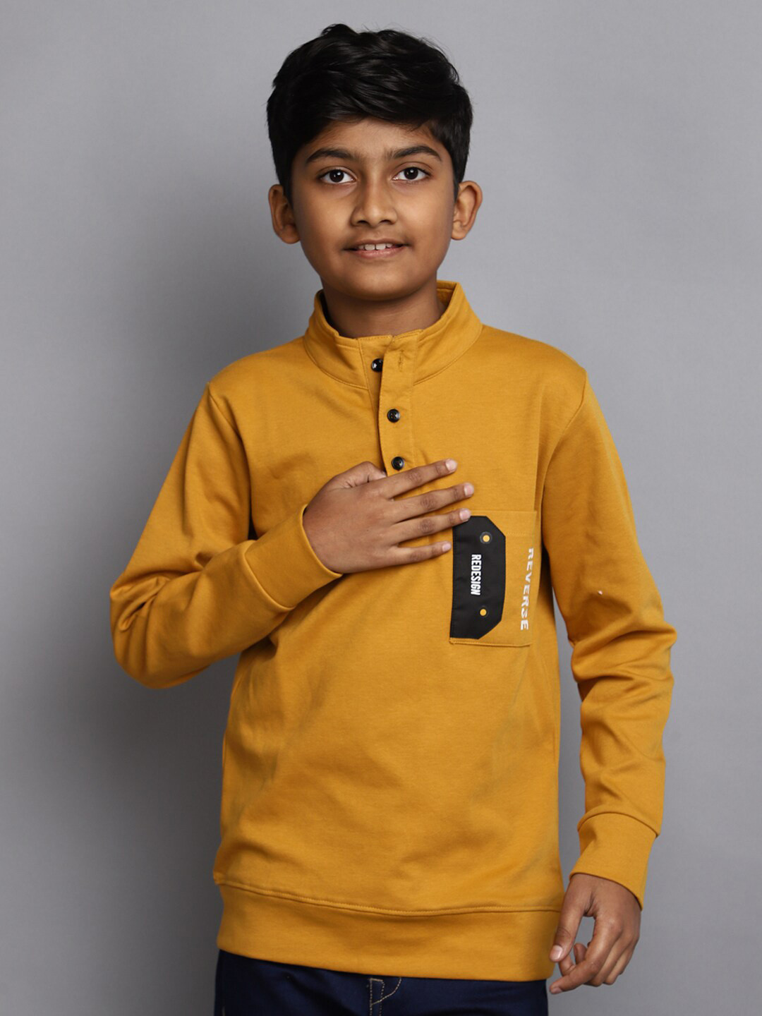 

V-Mart Boys Henley Neck Cotton T-shirt, Mustard