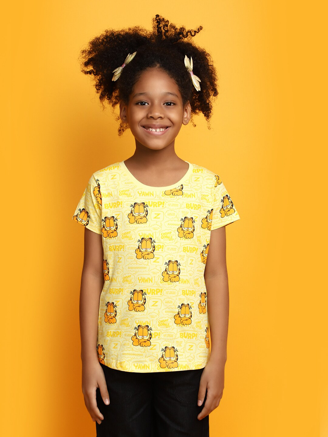 

V-Mart Girls Garfield Printed Cotton T-shirt, Yellow