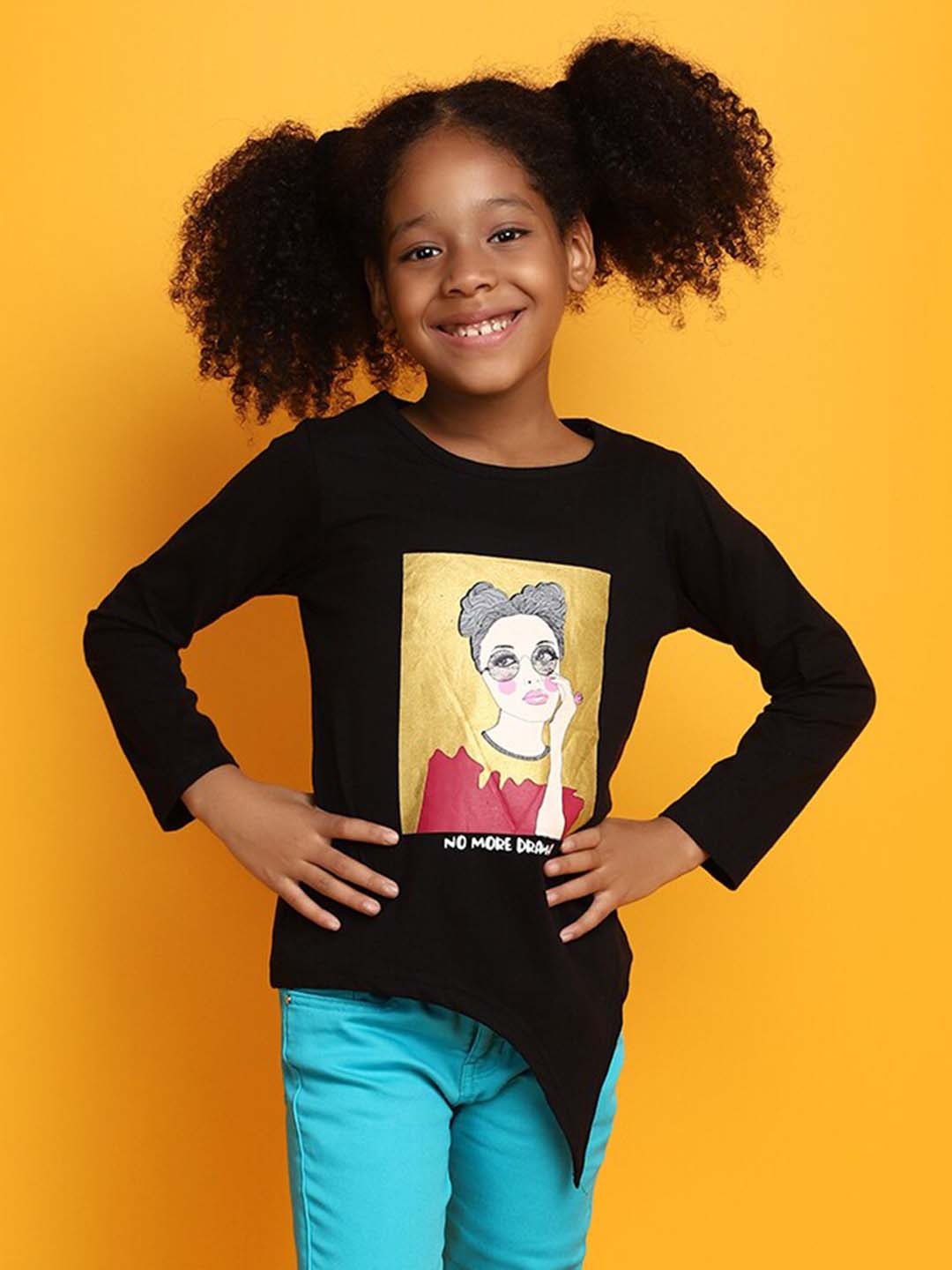 

V-Mart Girls Graphic Typography Printed Cotton T-shirt, Black