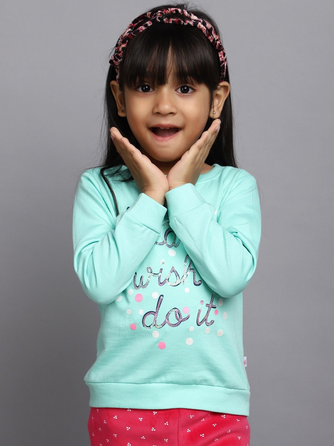 

V-Mart Girls Typography Printed Cotton T-shirt, Green