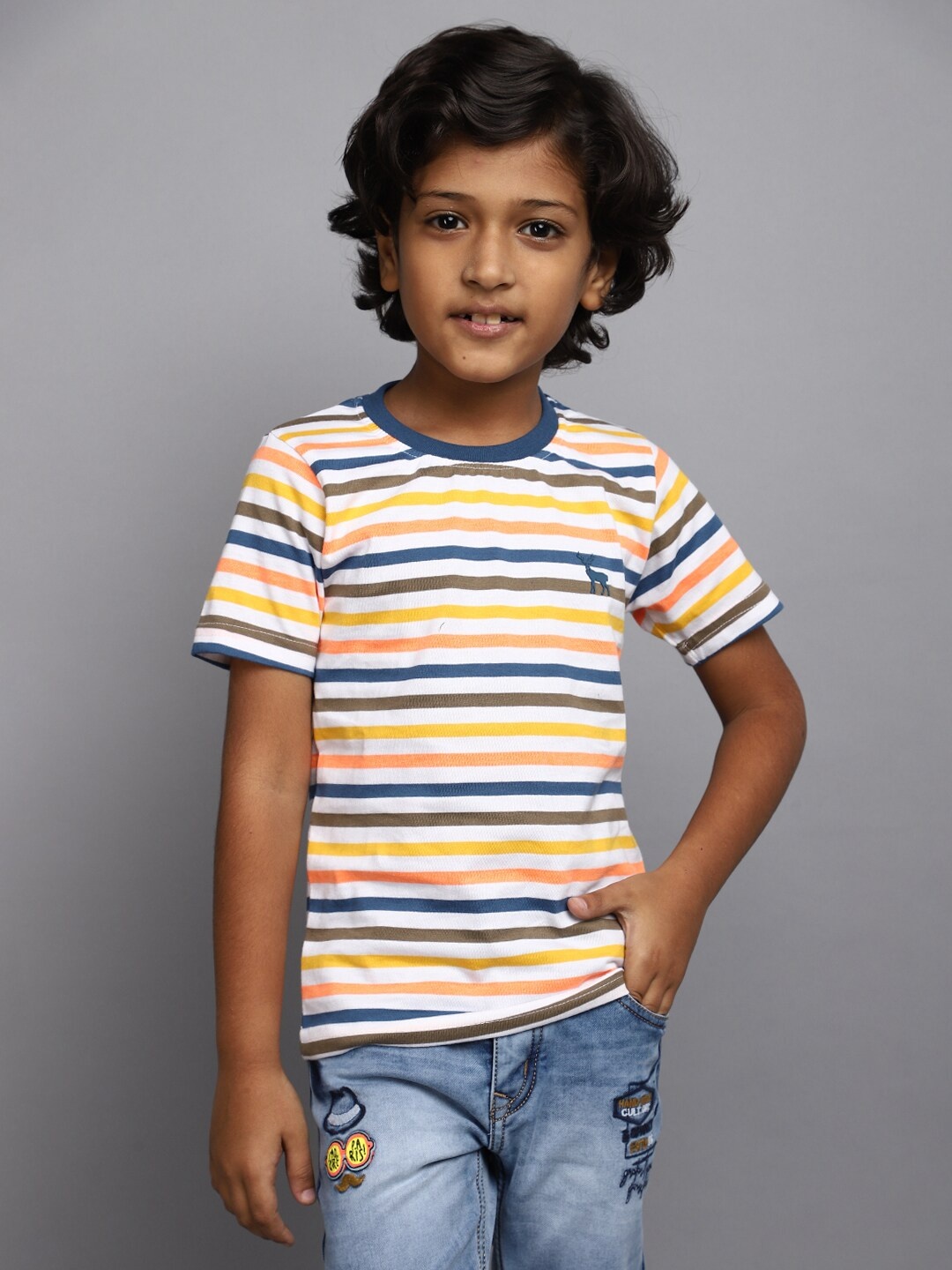 

V-Mart Boys Striped Casual Cotton T-shirt, White