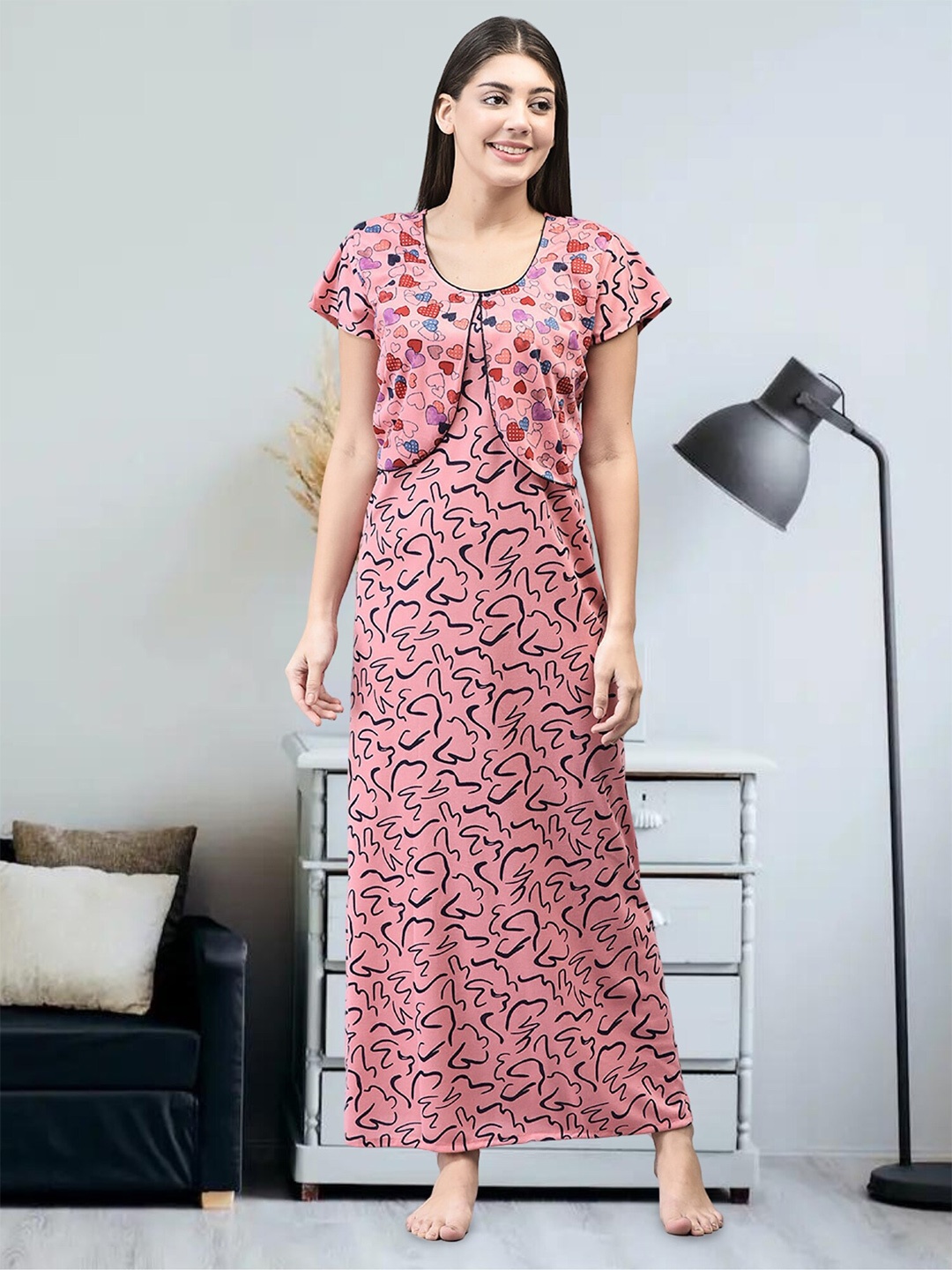 

Noty Abstract Printed Maternity Maxi Nightdress, Pink