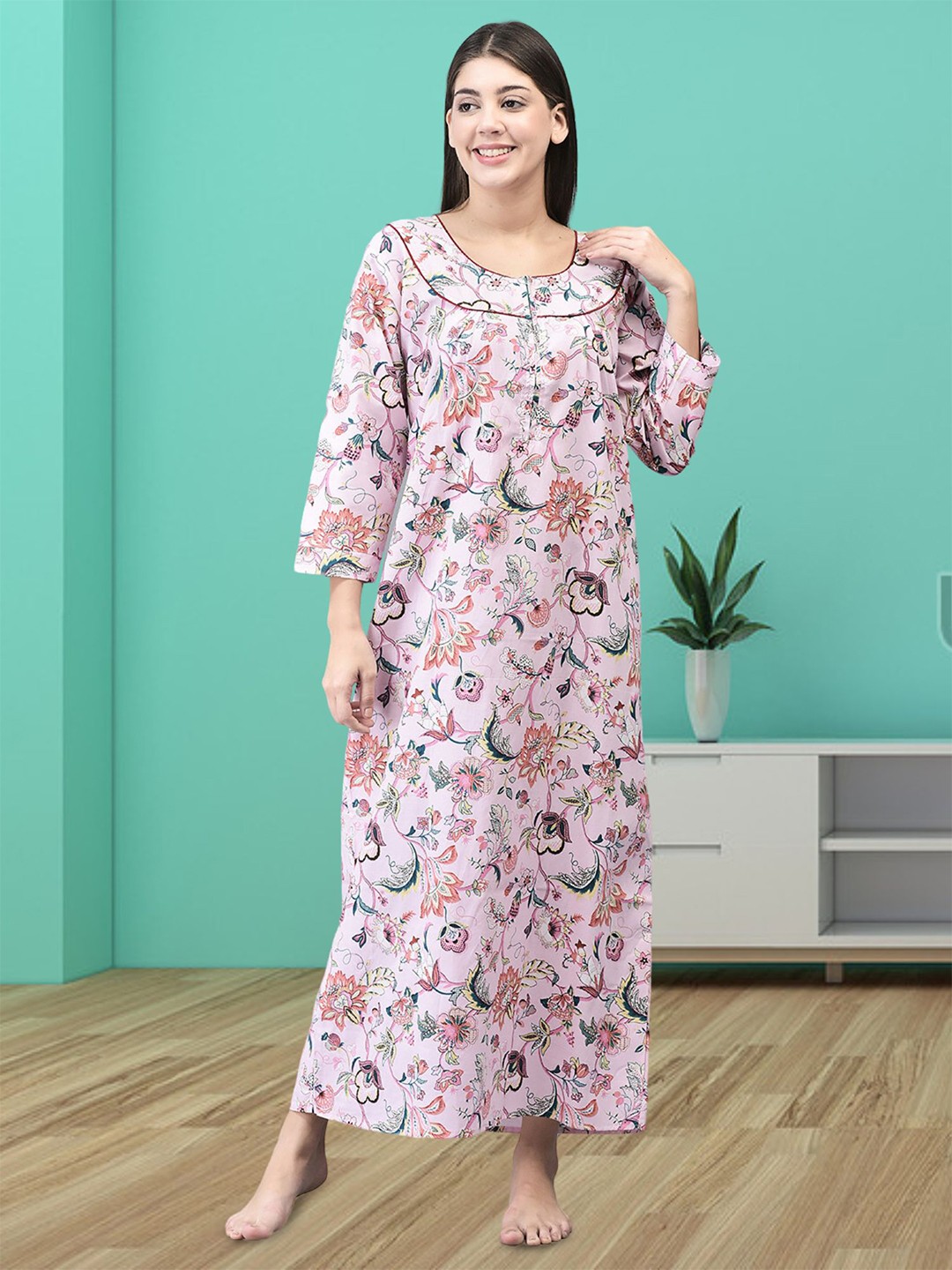 

Noty Floral Printed Maxi Nightdress, Pink