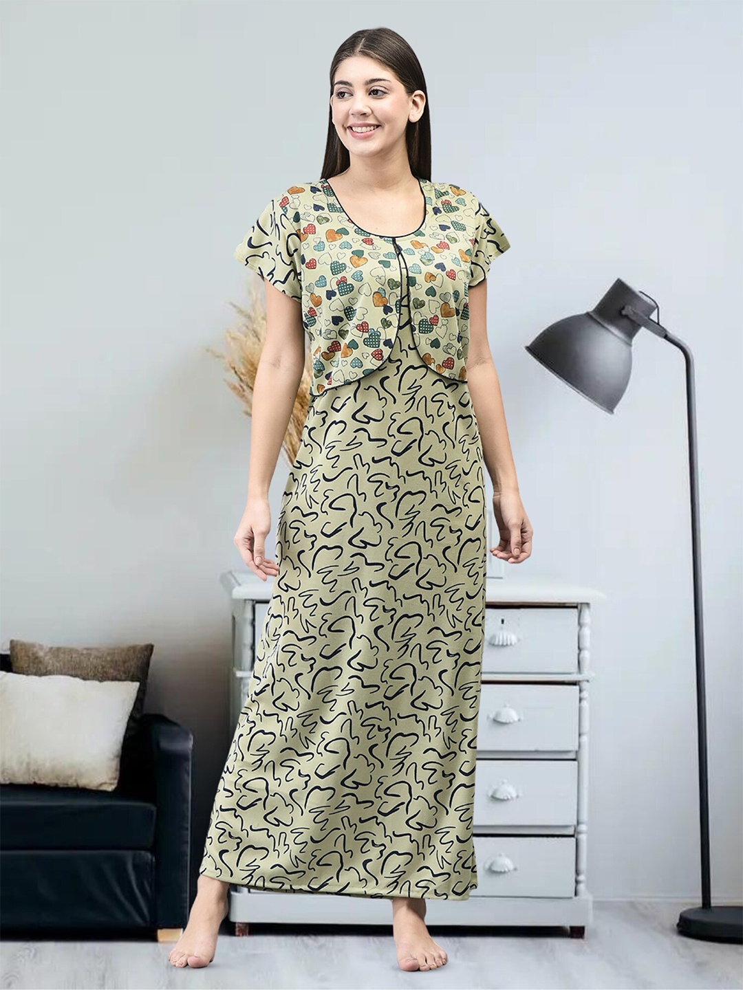 

Noty Abstract Printed Maternity And Feeding Maxi Nightdress, Green