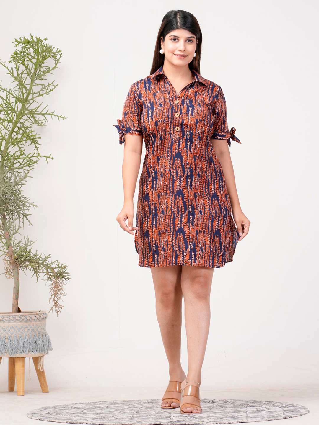 

Riara Abstract Printed Shirt Style Dress, Rust