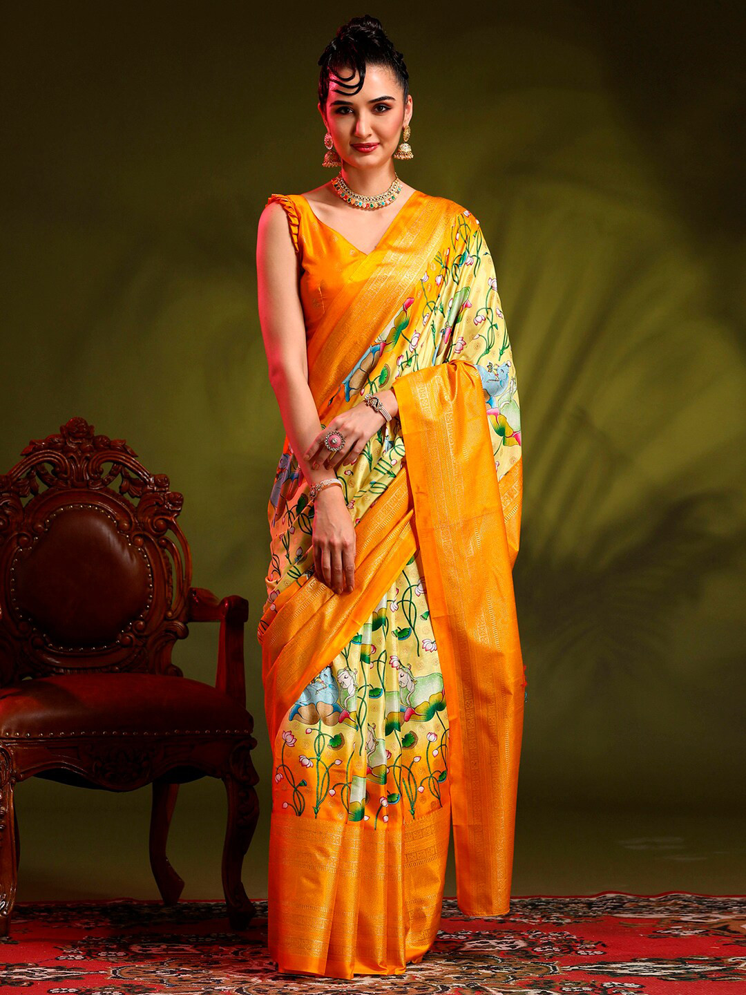 

Anouk Rustic Yellow Ethnic Motifs Woven Design Zari Saree