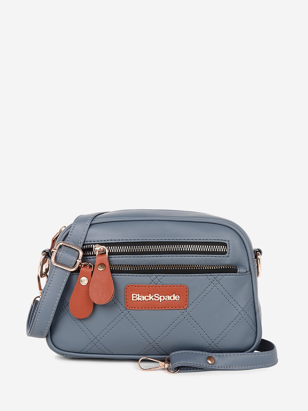 Black Spade Textured Sling Bag, Blue