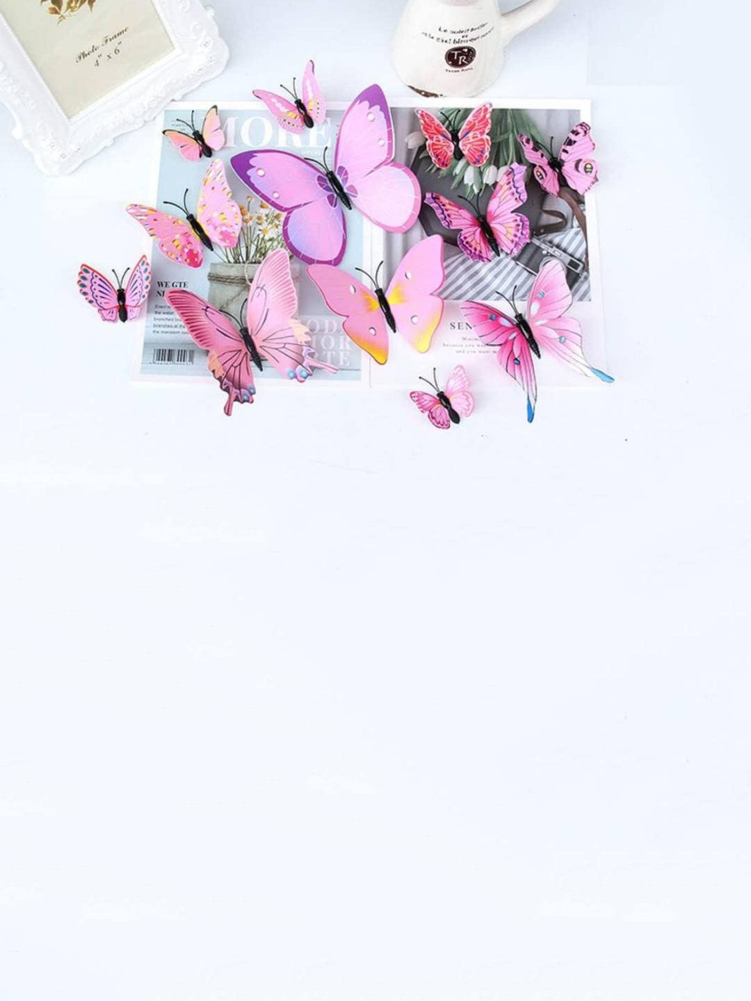 Jaamso Royals 12 Pcs Pink 3D Magnet Butterfly Self Adhesive Wall Stickers