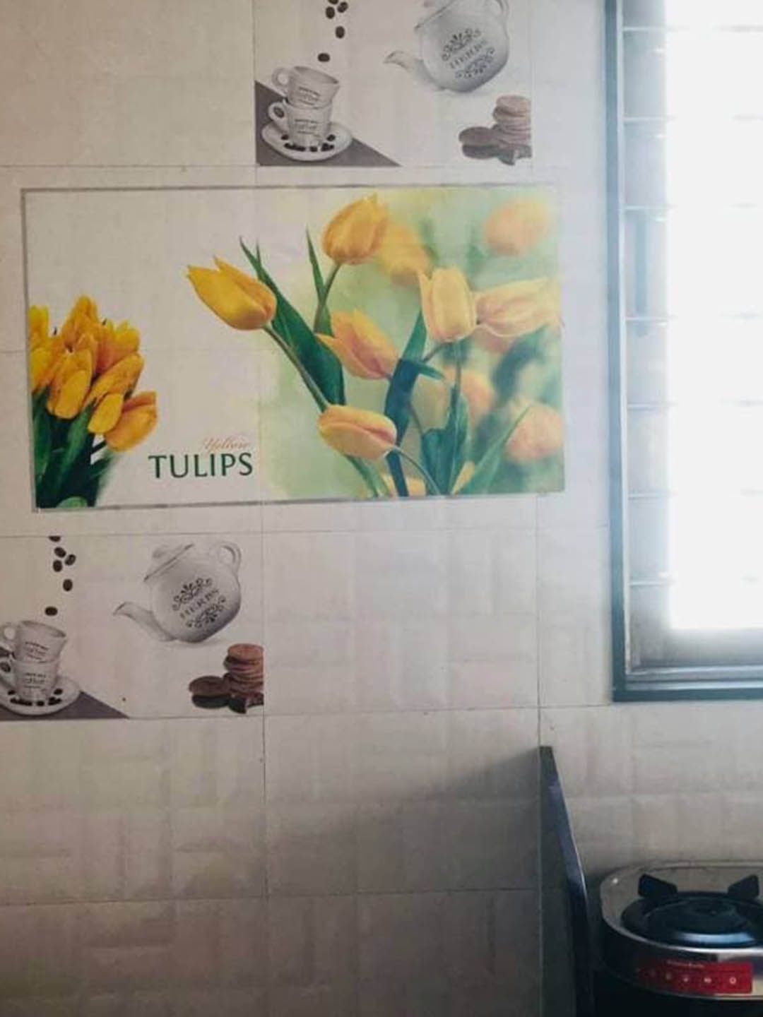 

Jaamso Royals Yellow Tulips Design Removable Oil Proof Heat Resistant Kitchen Wall Sticker